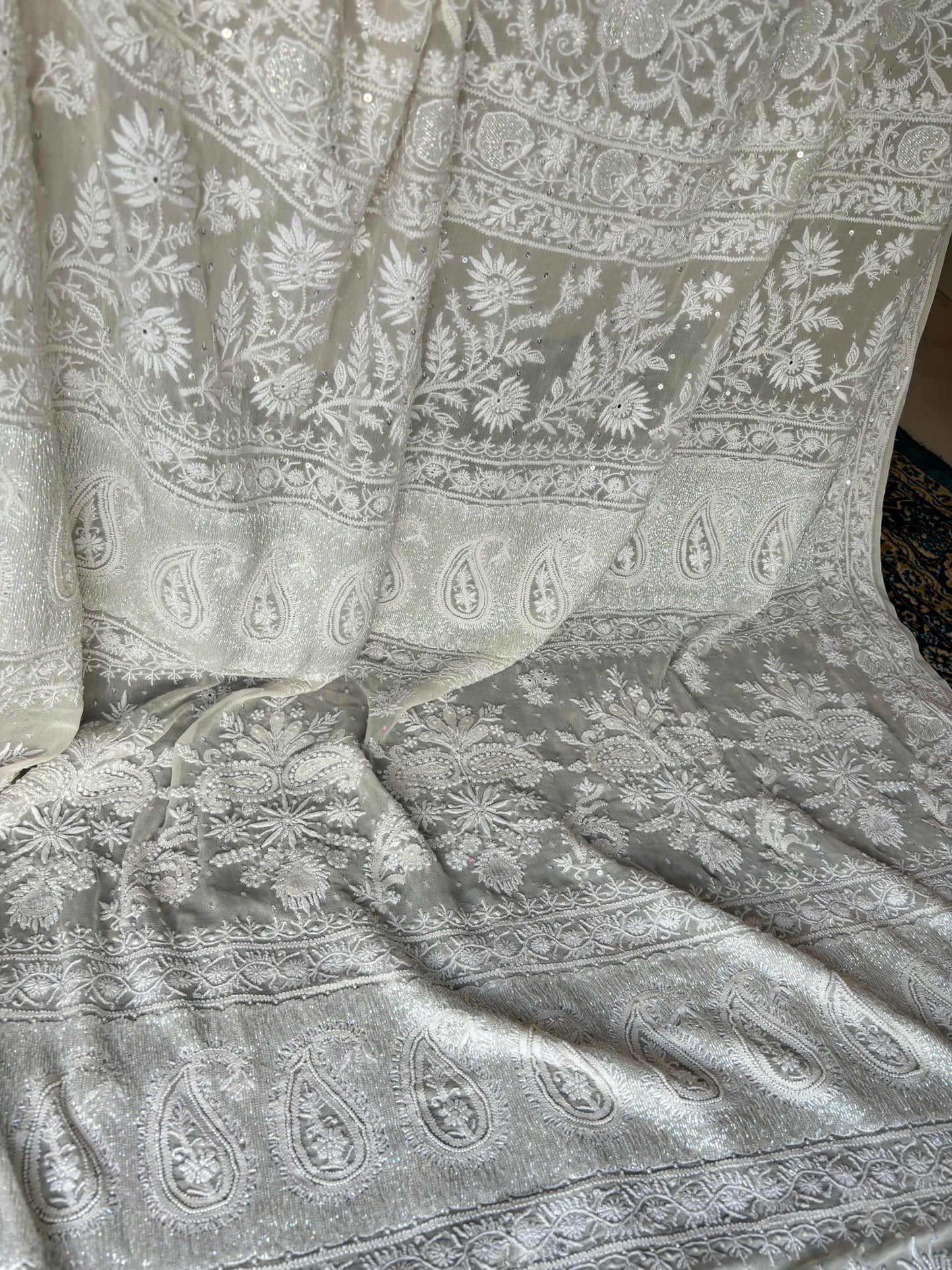 Dyeable Pure Georgette Chikankari Saree and Blouse