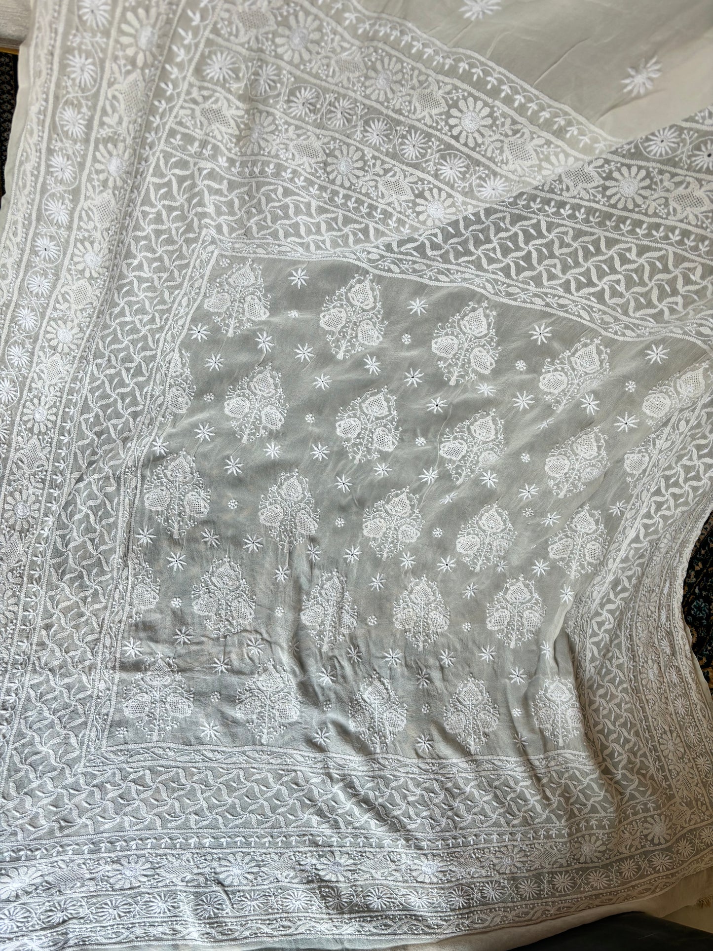 Dyeable Pure Georgette Chikankari Saree