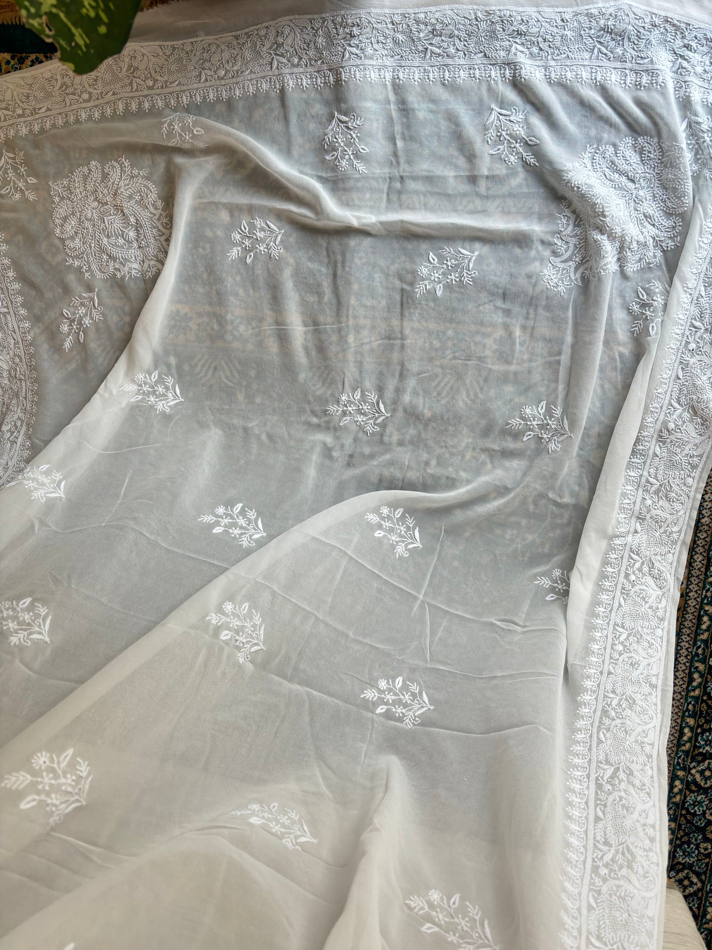 Dyeable Pure Georgette Chikankari Saree and Blouse