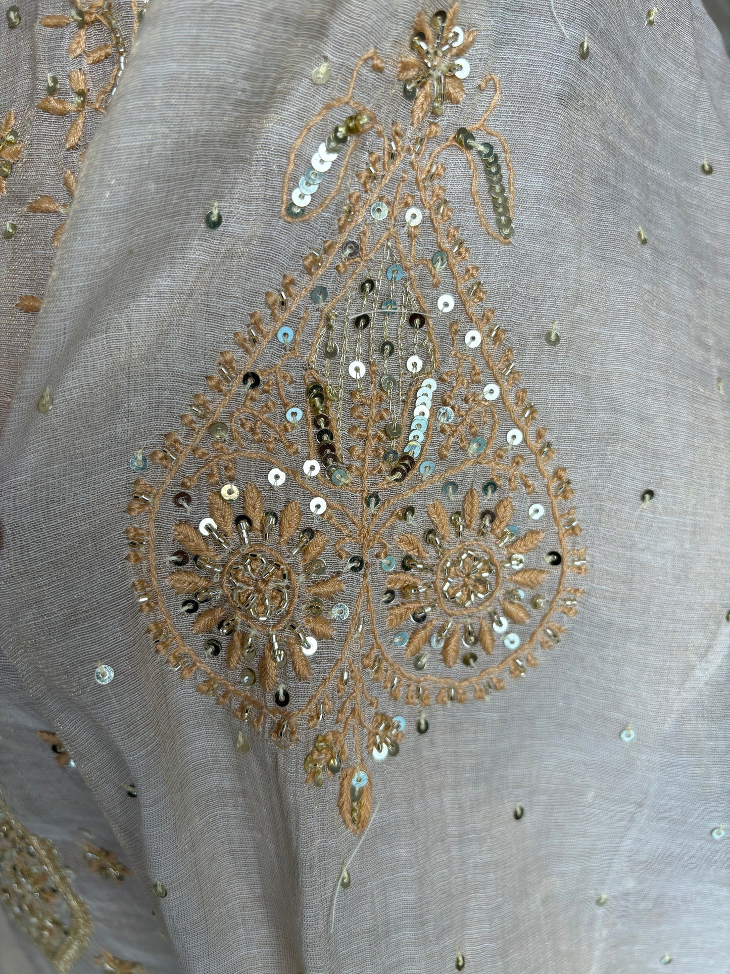 Golden Pure Tissue Chikankari Kurta and Dupatta