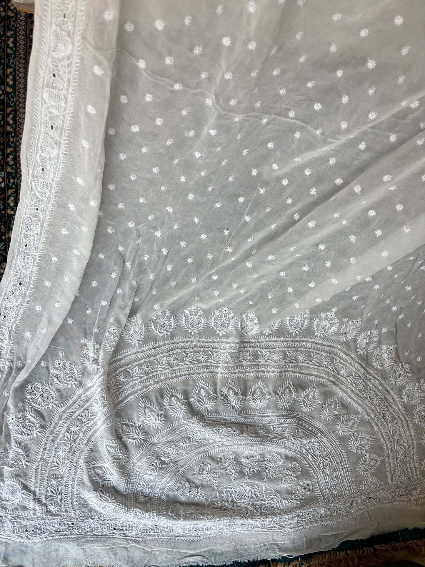 Dyeable Pure Georgette Chikankari Saree and Blouse