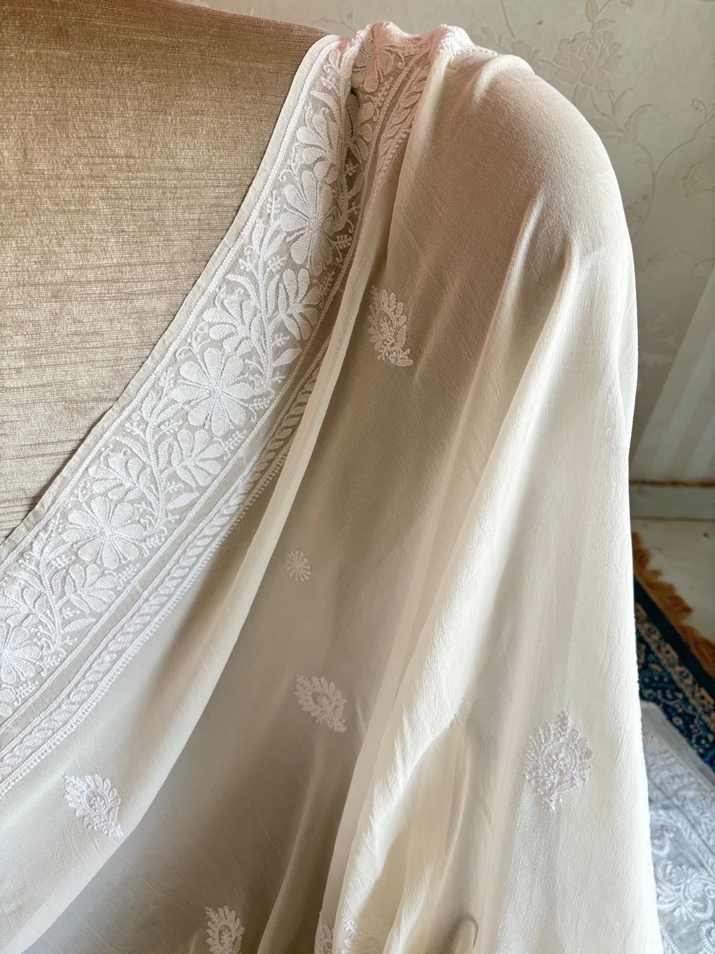 Dyeable Pure Georgette Chikankari Saree and Blouse