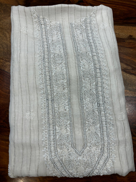 Dyeable Chanderi Banarsi Chikankari Men's Kurta Fabric