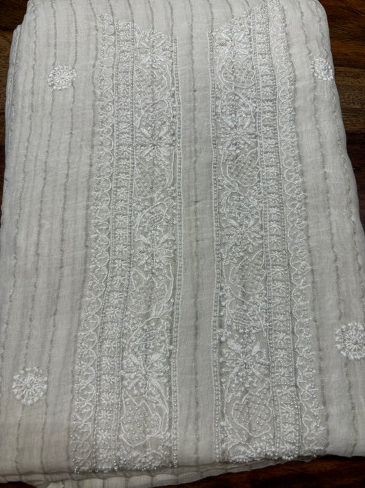 Dyeable Chanderi Banarsi Chikankari Men's Kurta Fabric