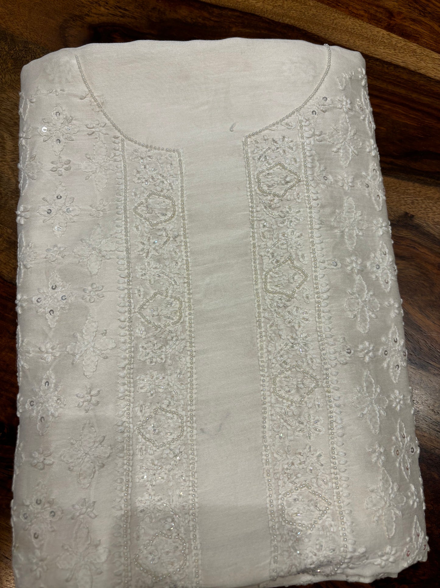 Dyeable Chanderi Silk Chikankari Men's Kurta Fabric