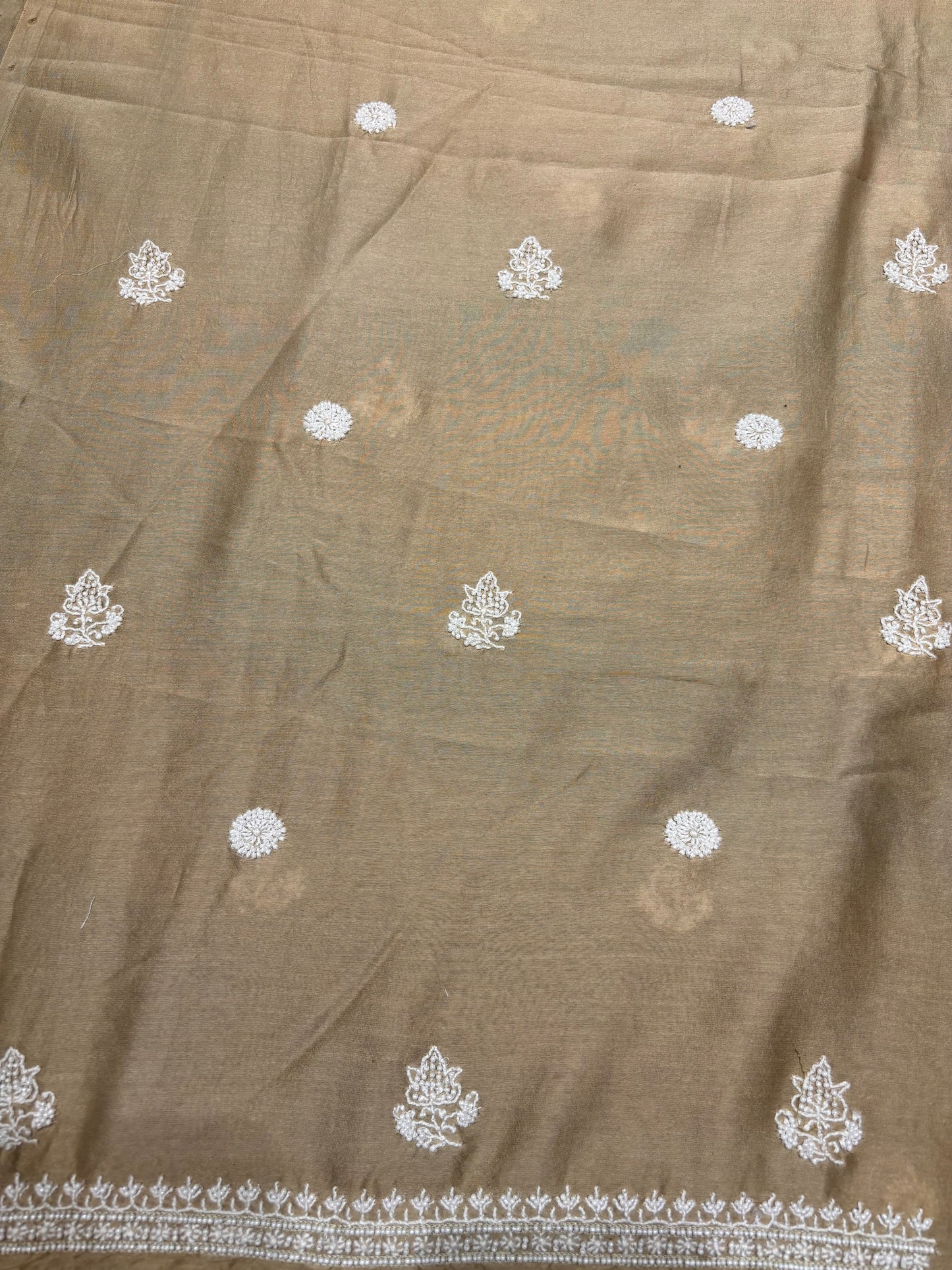 Mouse Gold Chanderi Silk Chikankari Men's Kurta Fabric