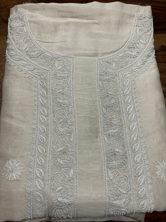 Dyeable Chanderi Silk Chikankari Men's Kurta Fabric