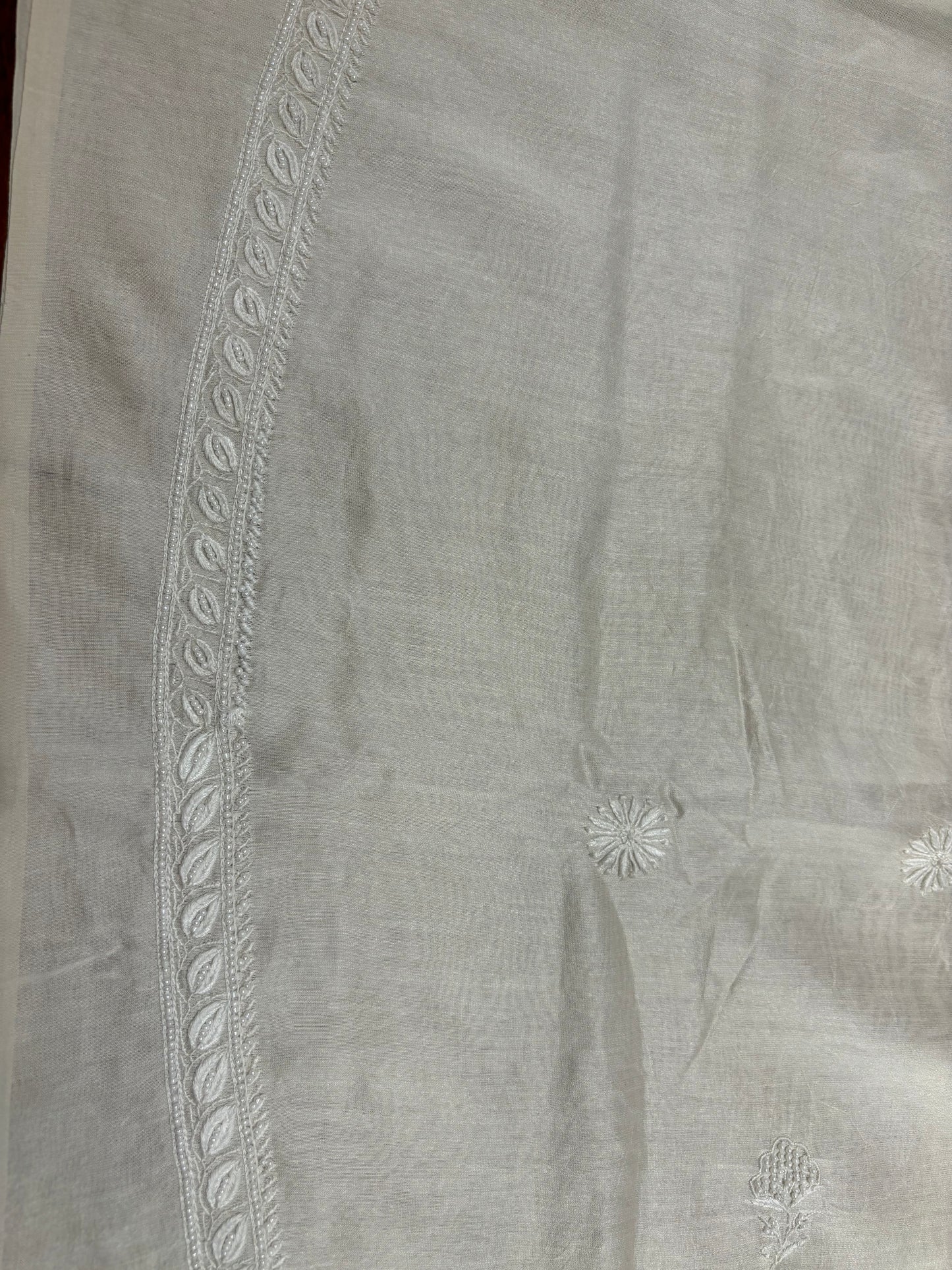 Dyeable Chanderi Silk Chikankari Men's Kurta Fabric