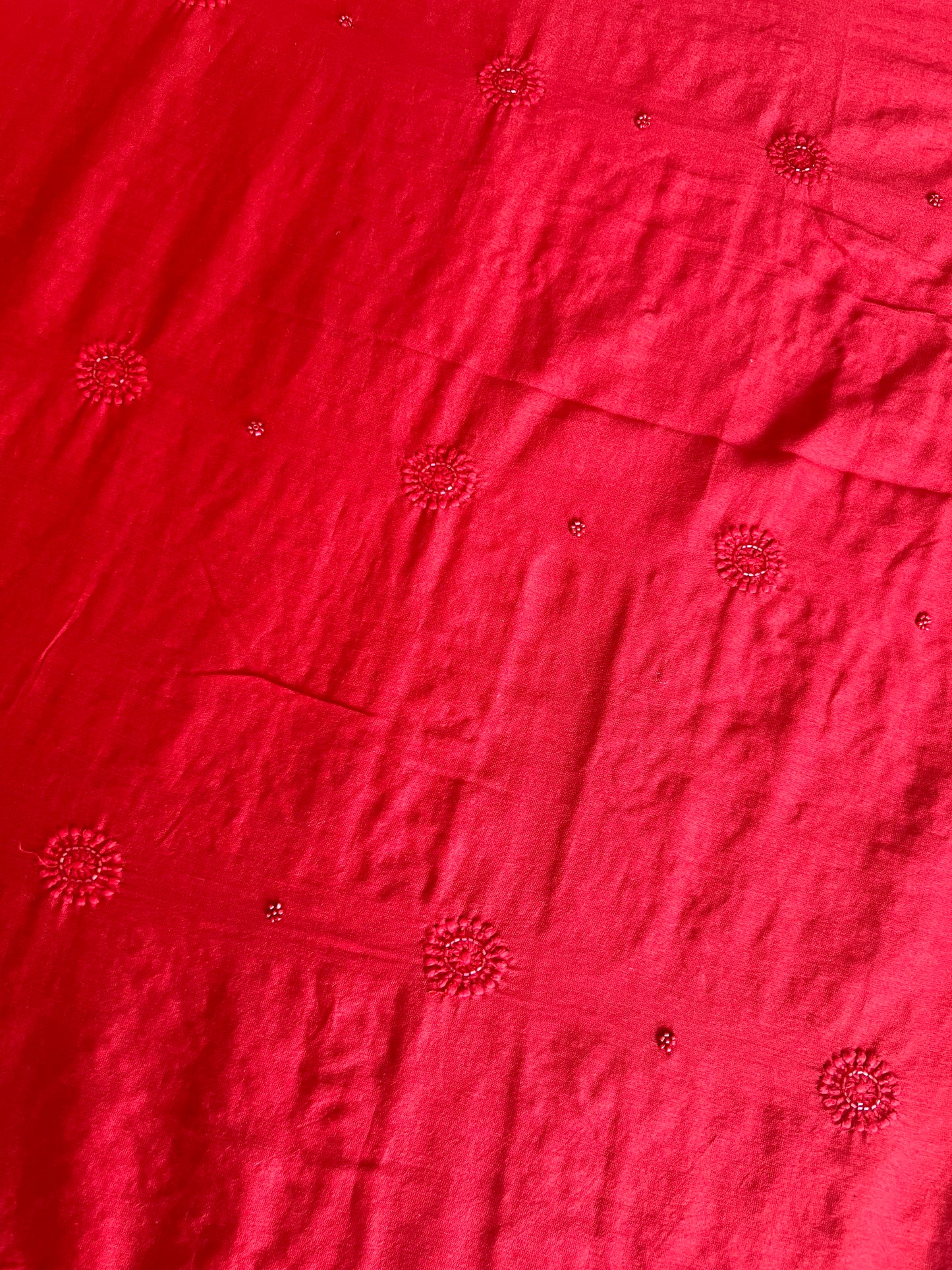 Red Chanderi Silk Chikankari Men's Kurta Fabric