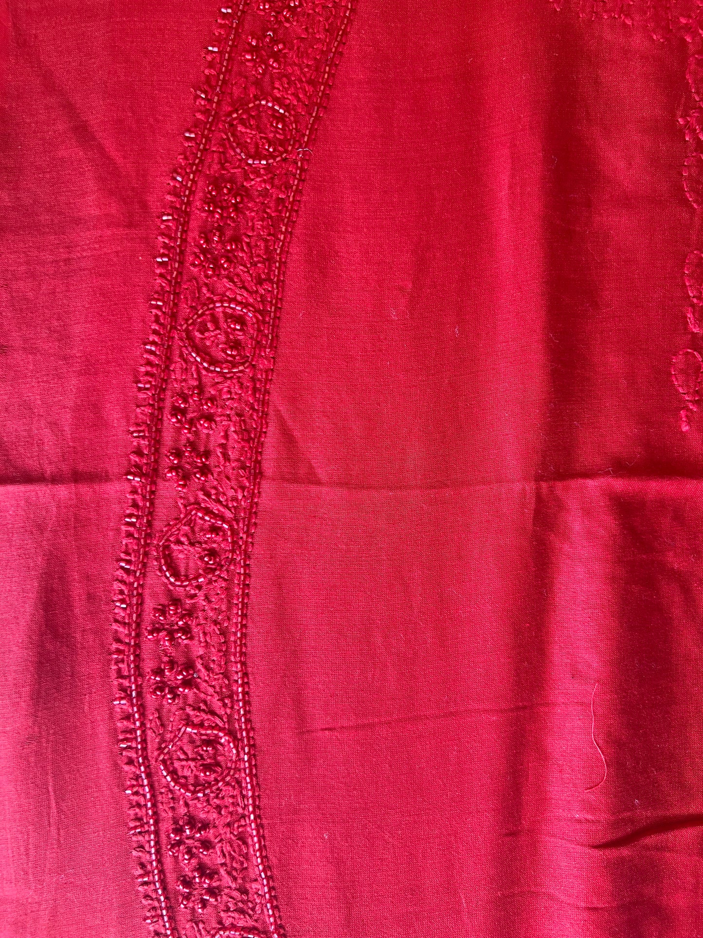 Red Chanderi Silk Chikankari Men's Kurta Fabric