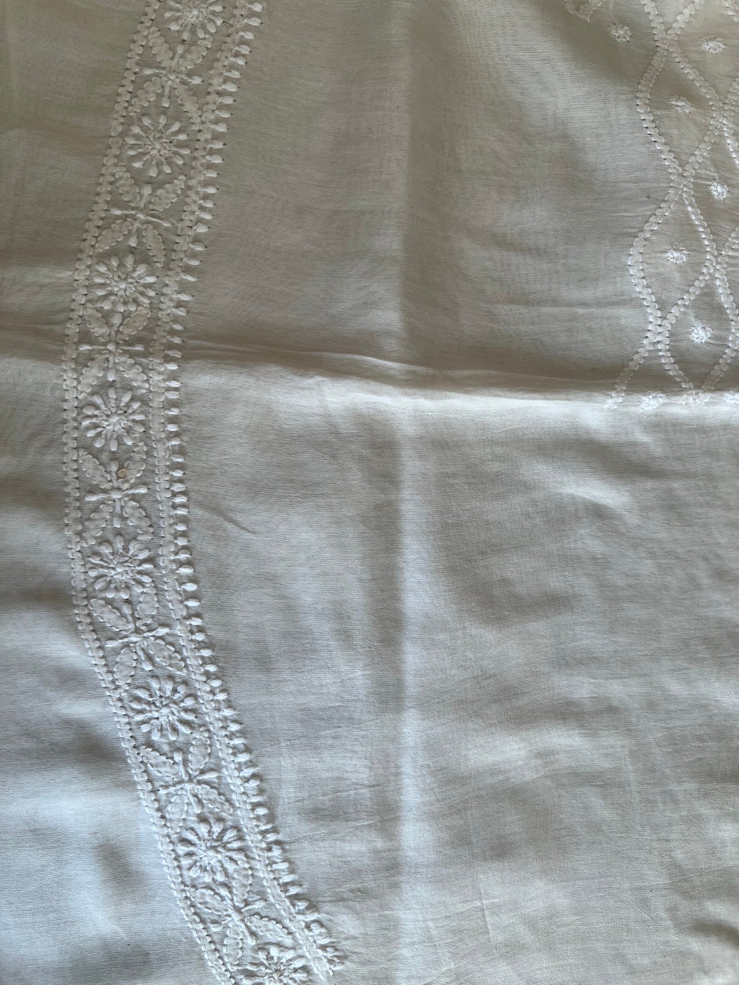 Dyeable Chanderi Silk Chikankari Men's Kurta Fabric