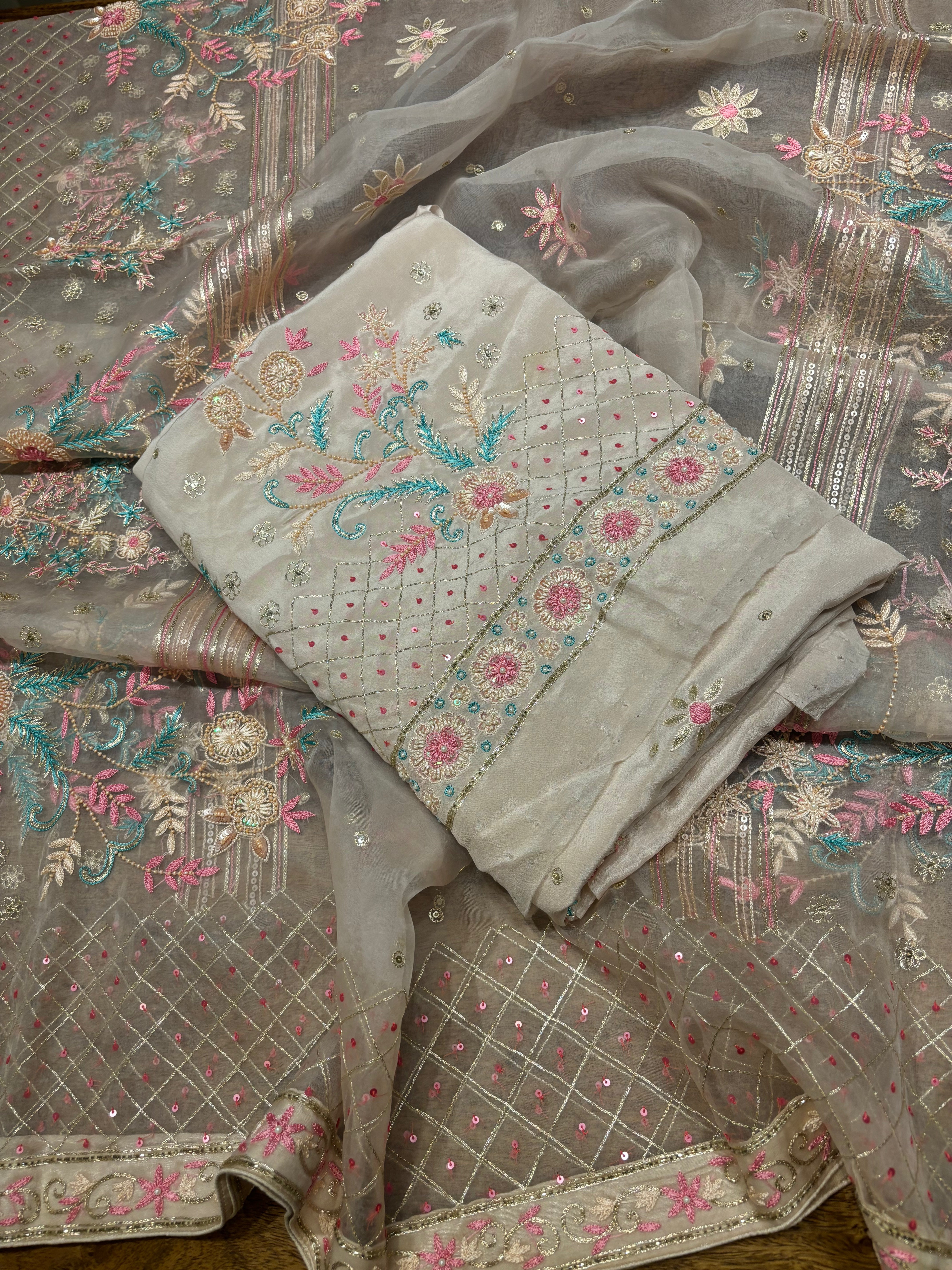 Golden Crepe Chikankari Kurta And Dupatta Set