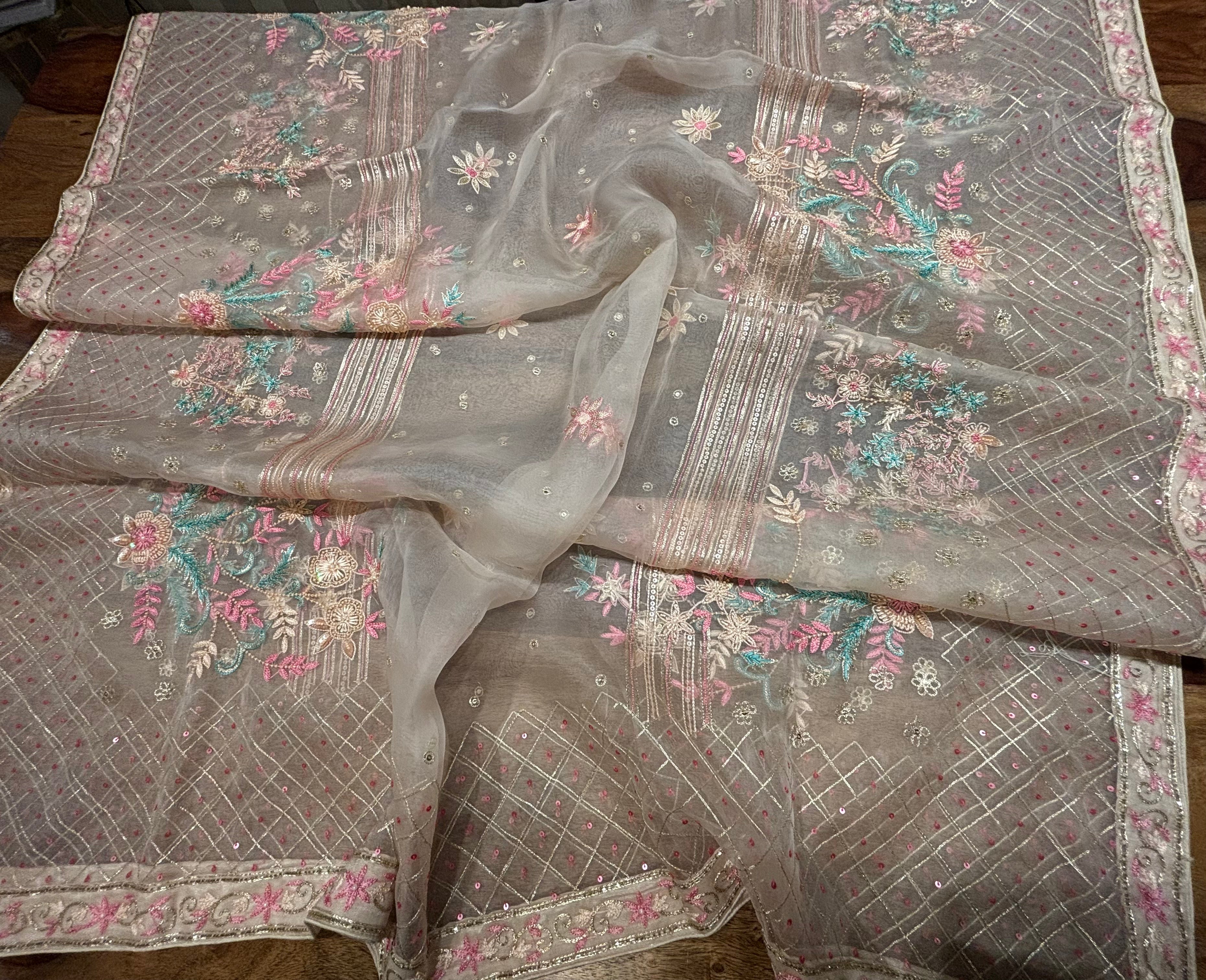 Golden Crepe Chikankari Kurta And Dupatta Set