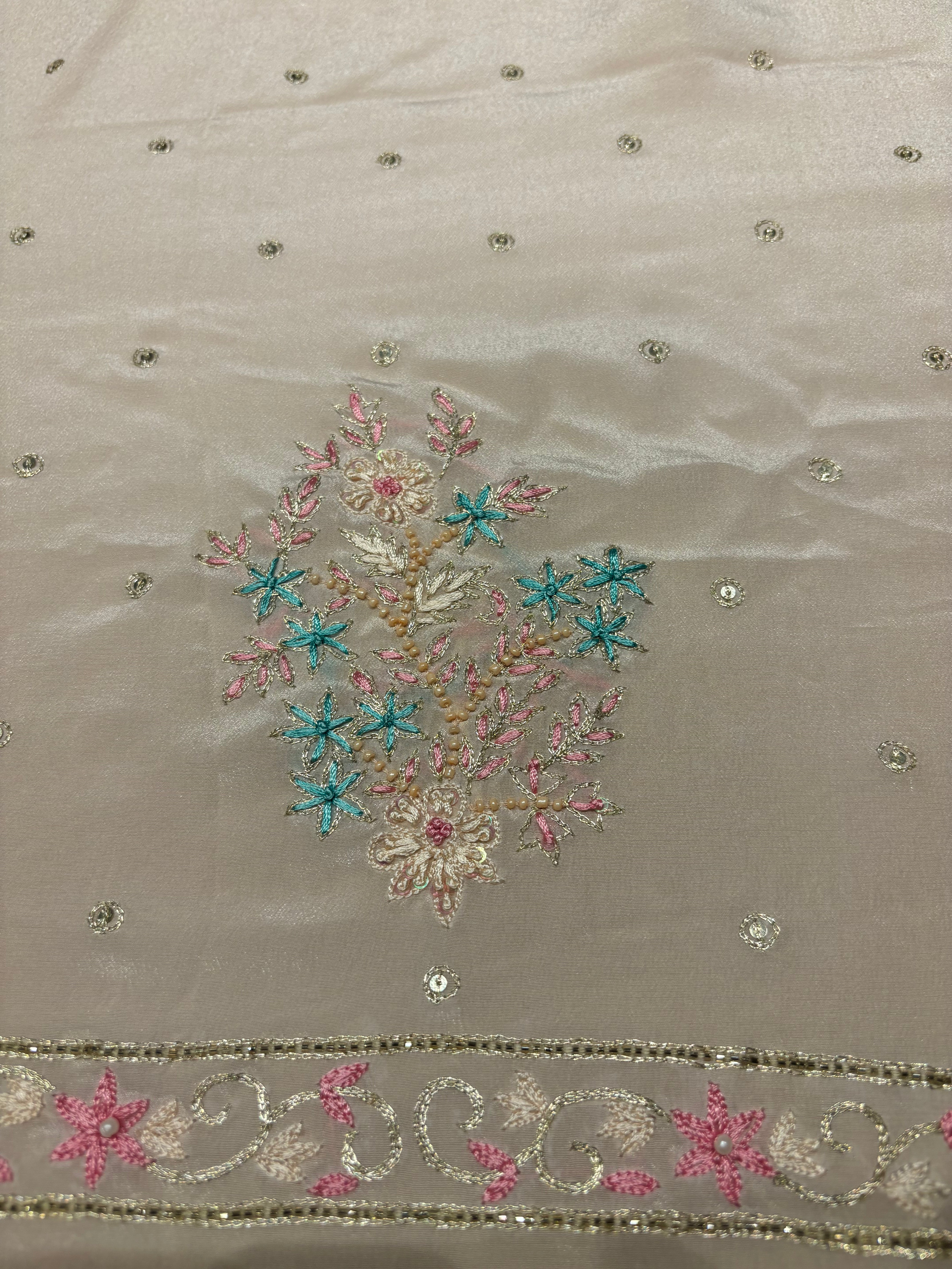 Golden Crepe Chikankari Kurta And Dupatta Set