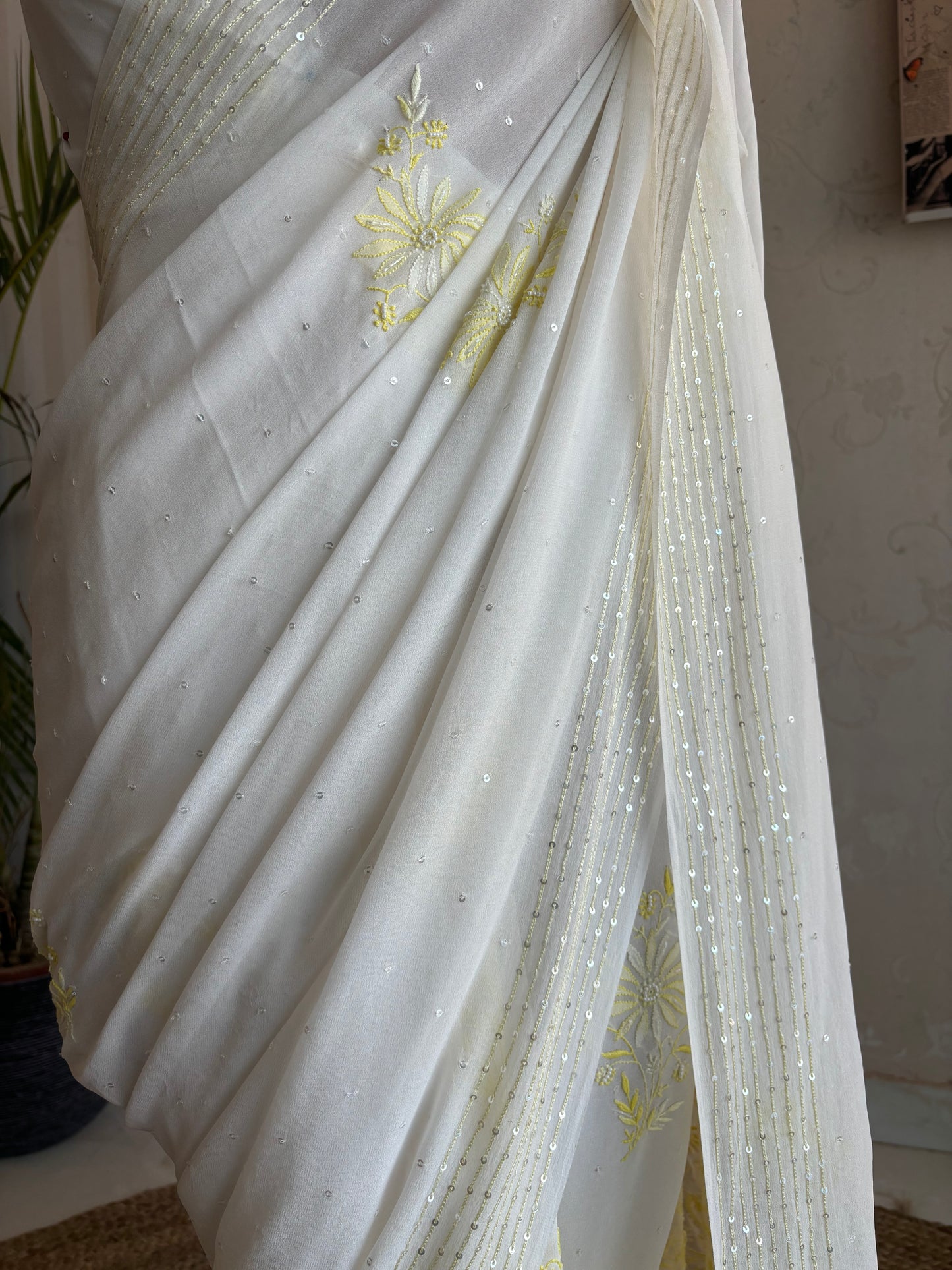 Dyeable Pure Georgette Chikankari Saree