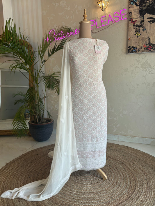 Dyeable Pure Georgette Chikankari Kurta and Dupatta