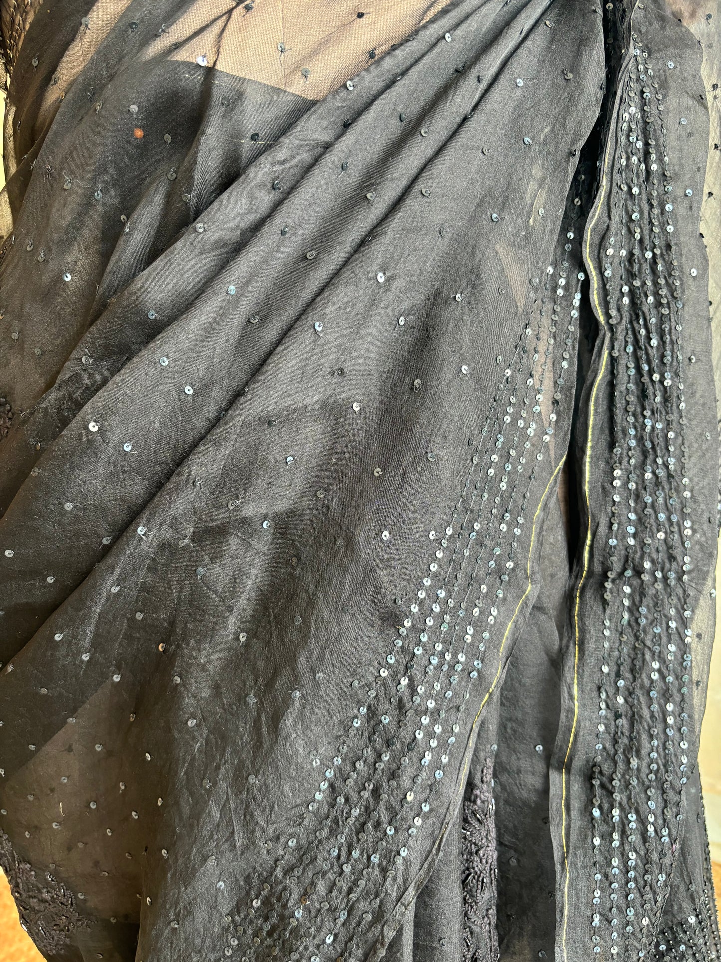 Black Organza Chikankari Saree