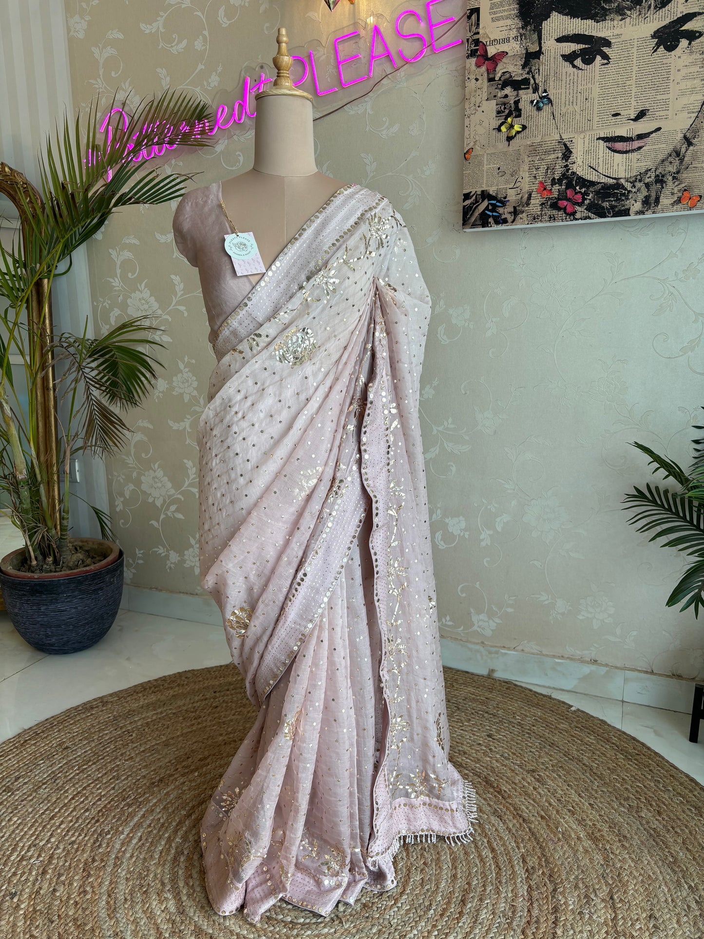 Lavender Latte Organza Badla Saree