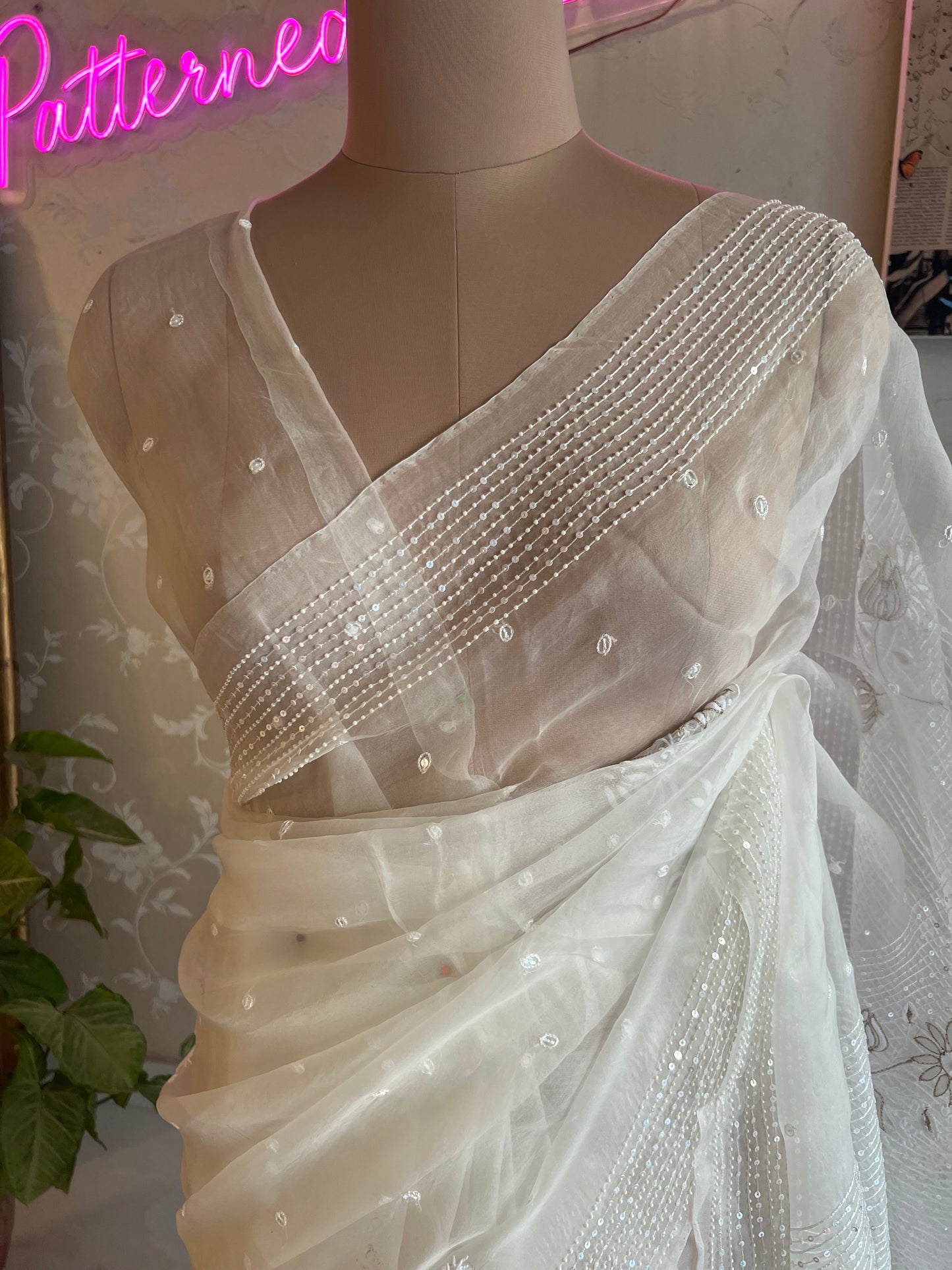 Dyeable Pure Organza Chikankari Saree and Blouse