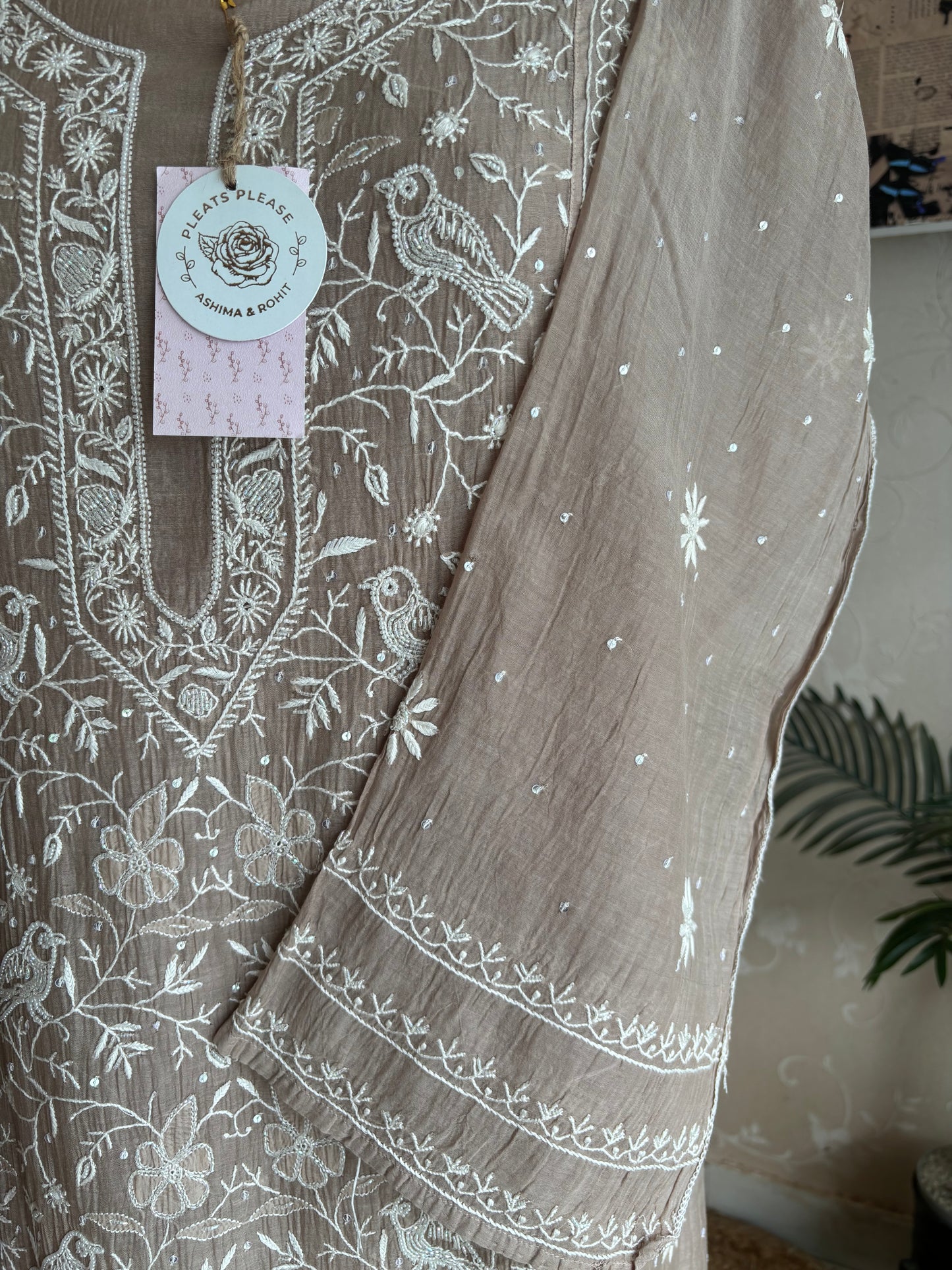 Hazel Brown Chanderi Mul Chikankari Kurta and Dupatta