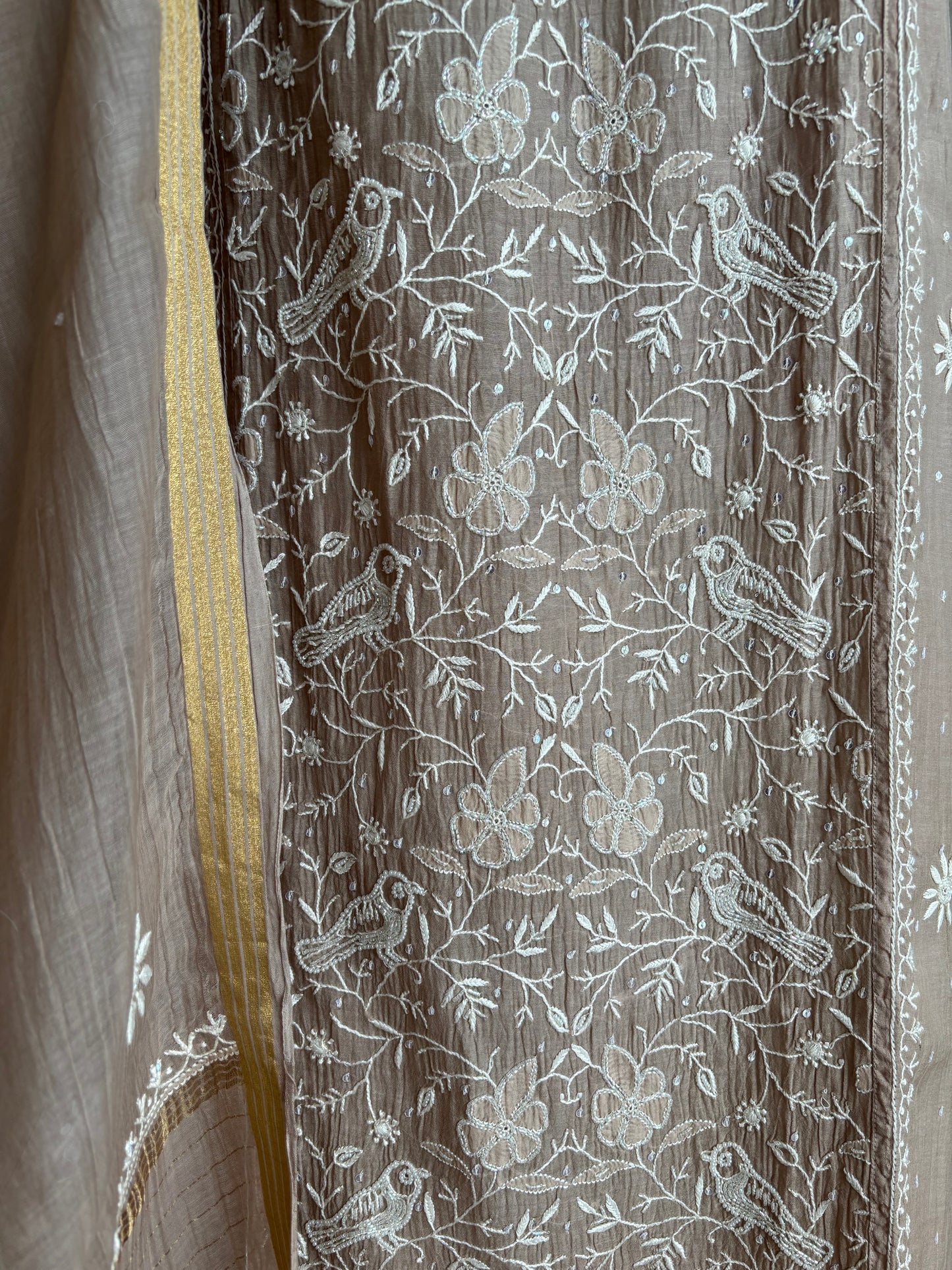 Hazel Brown Chanderi Mul Chikankari Kurta and Dupatta