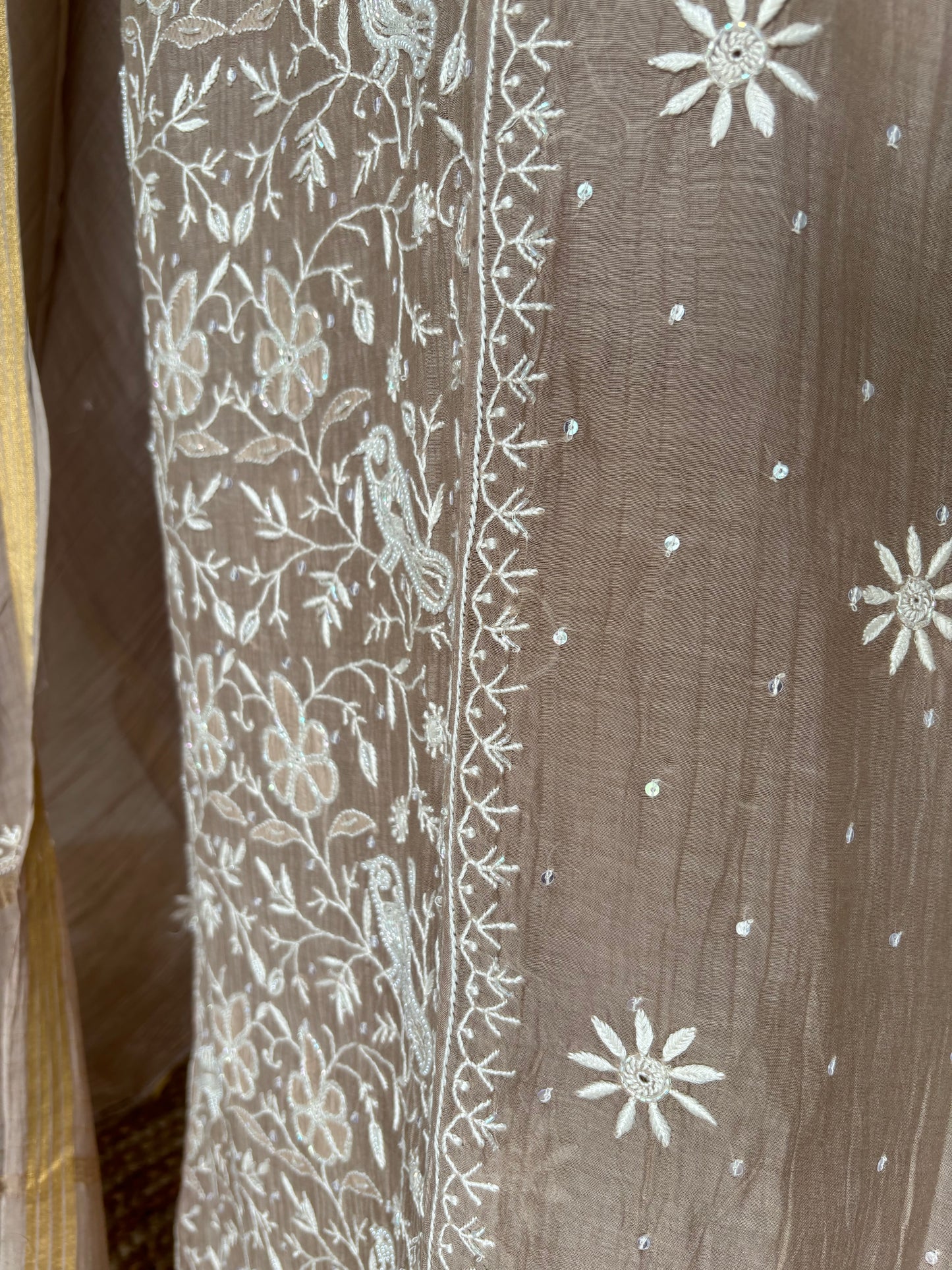 Hazel Brown Chanderi Mul Chikankari Kurta and Dupatta