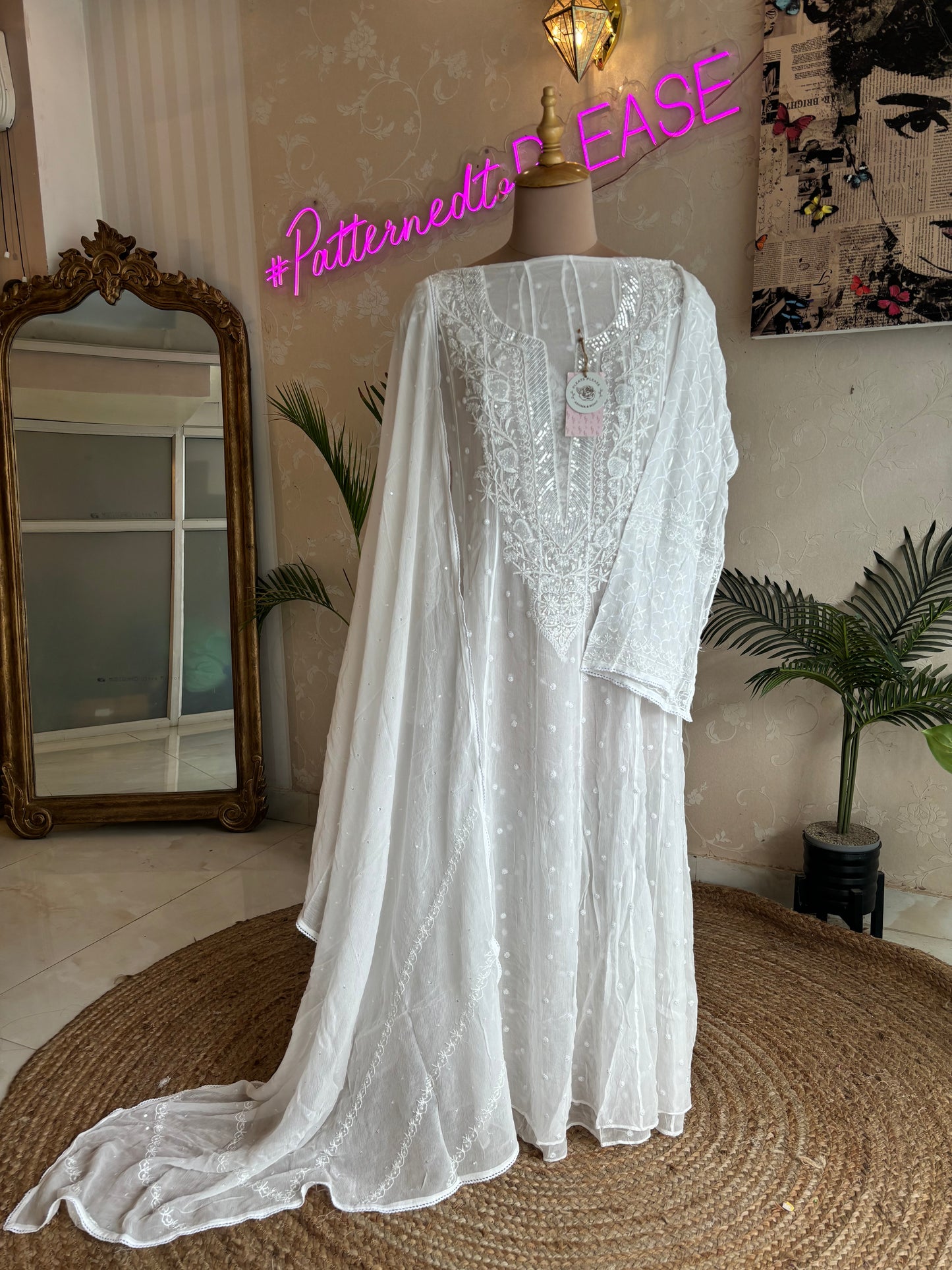 Dyeable Chiffon Chikankari Anarkali and Dupatta