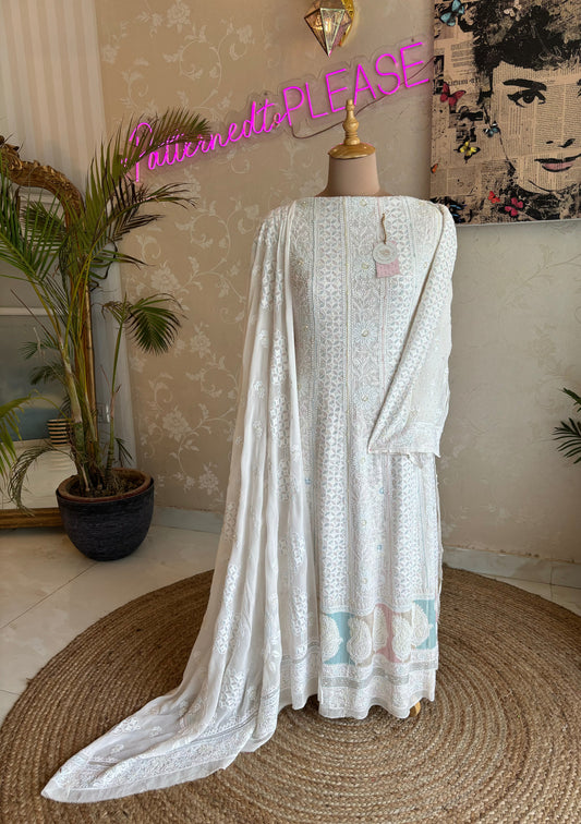 Dyeable Pure Georgette Chikankari Anarkali Kurta and Dupatta