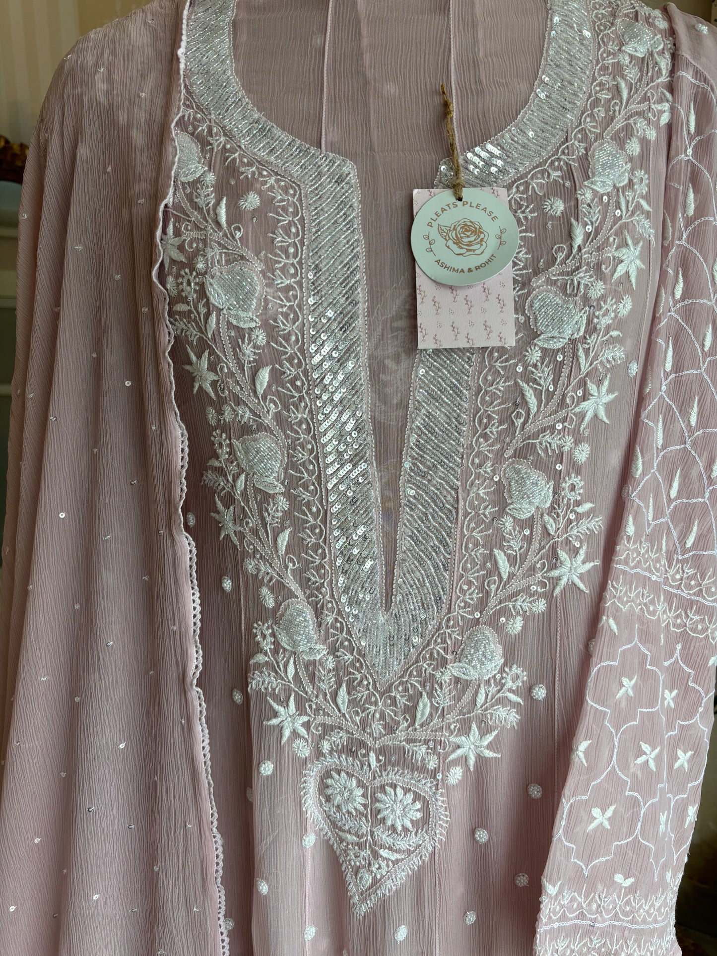 Lilac Chiffon Chikankari Anarkali and Dupatta