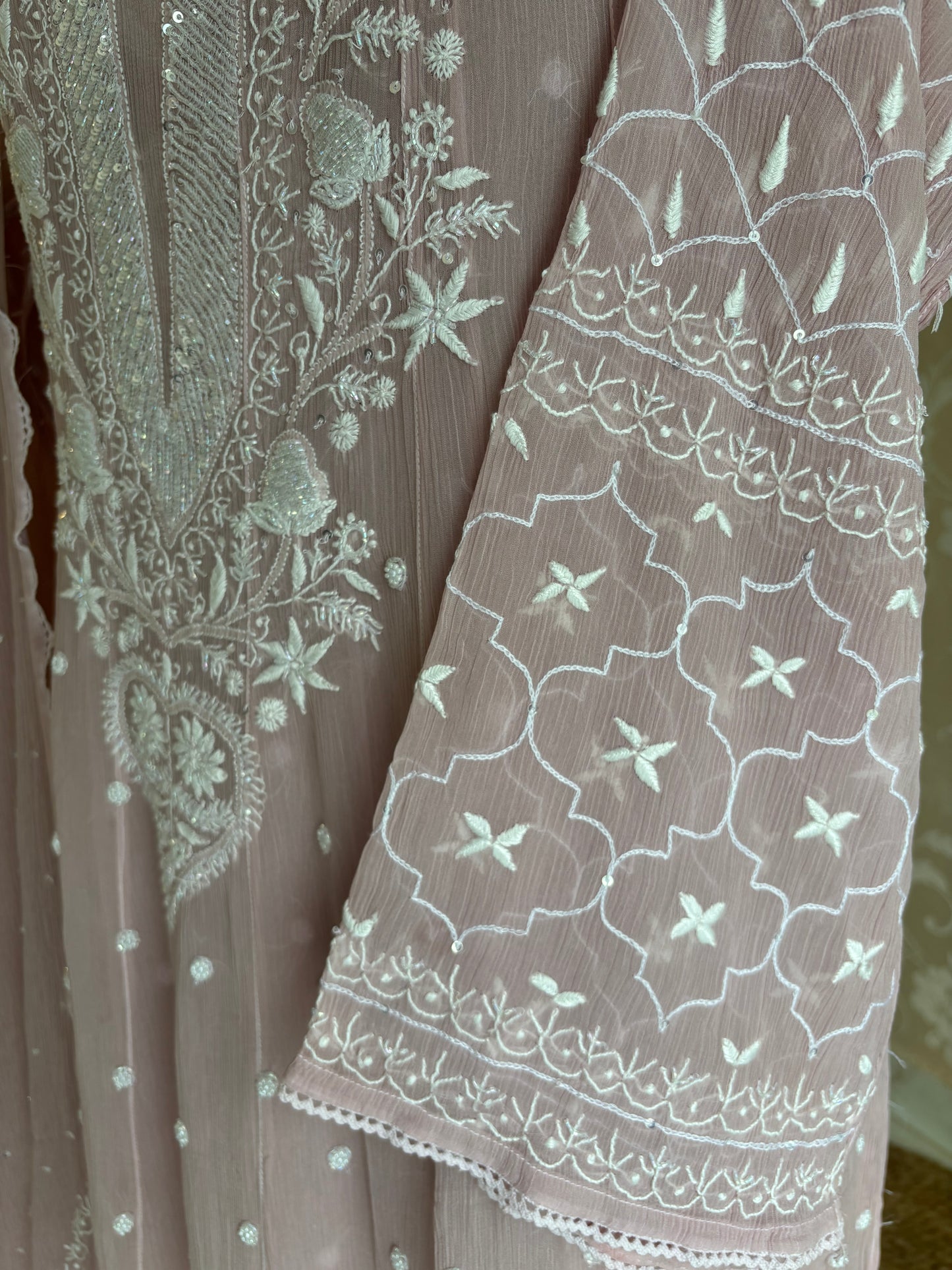 Lilac Chiffon Chikankari Anarkali and Dupatta