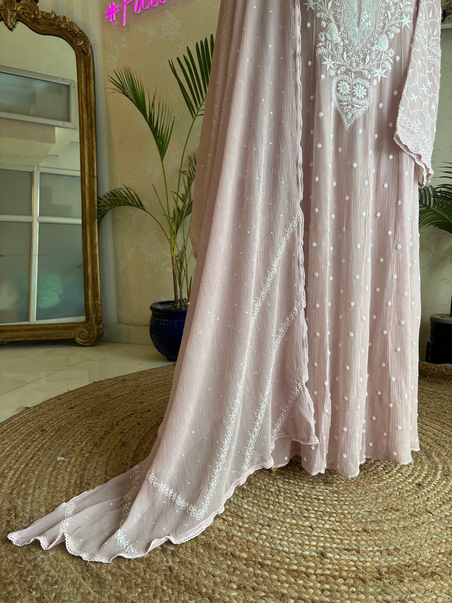 Lilac Chiffon Chikankari Anarkali and Dupatta