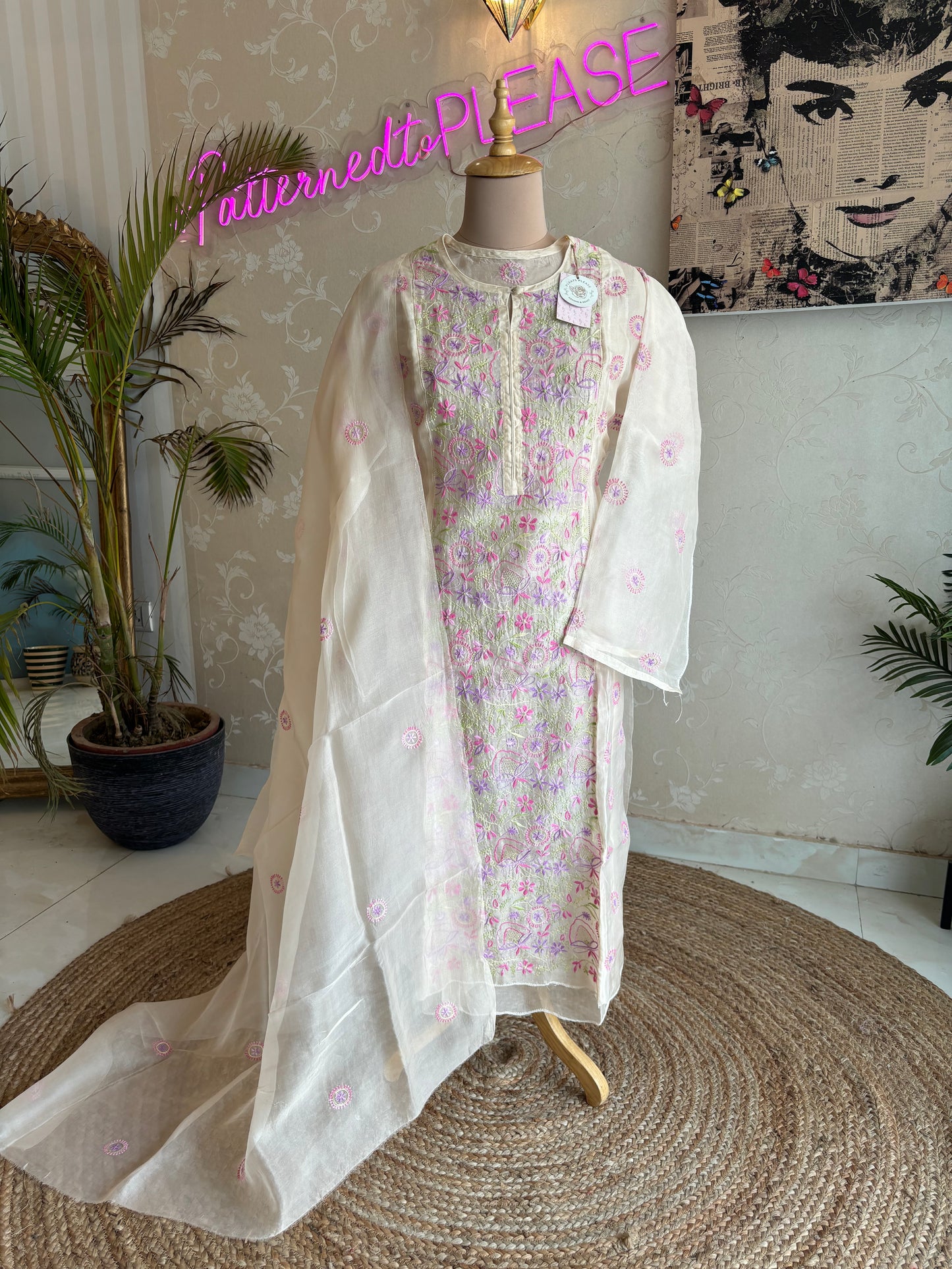 Nude Organza Chikankari Kurta and Dupatta