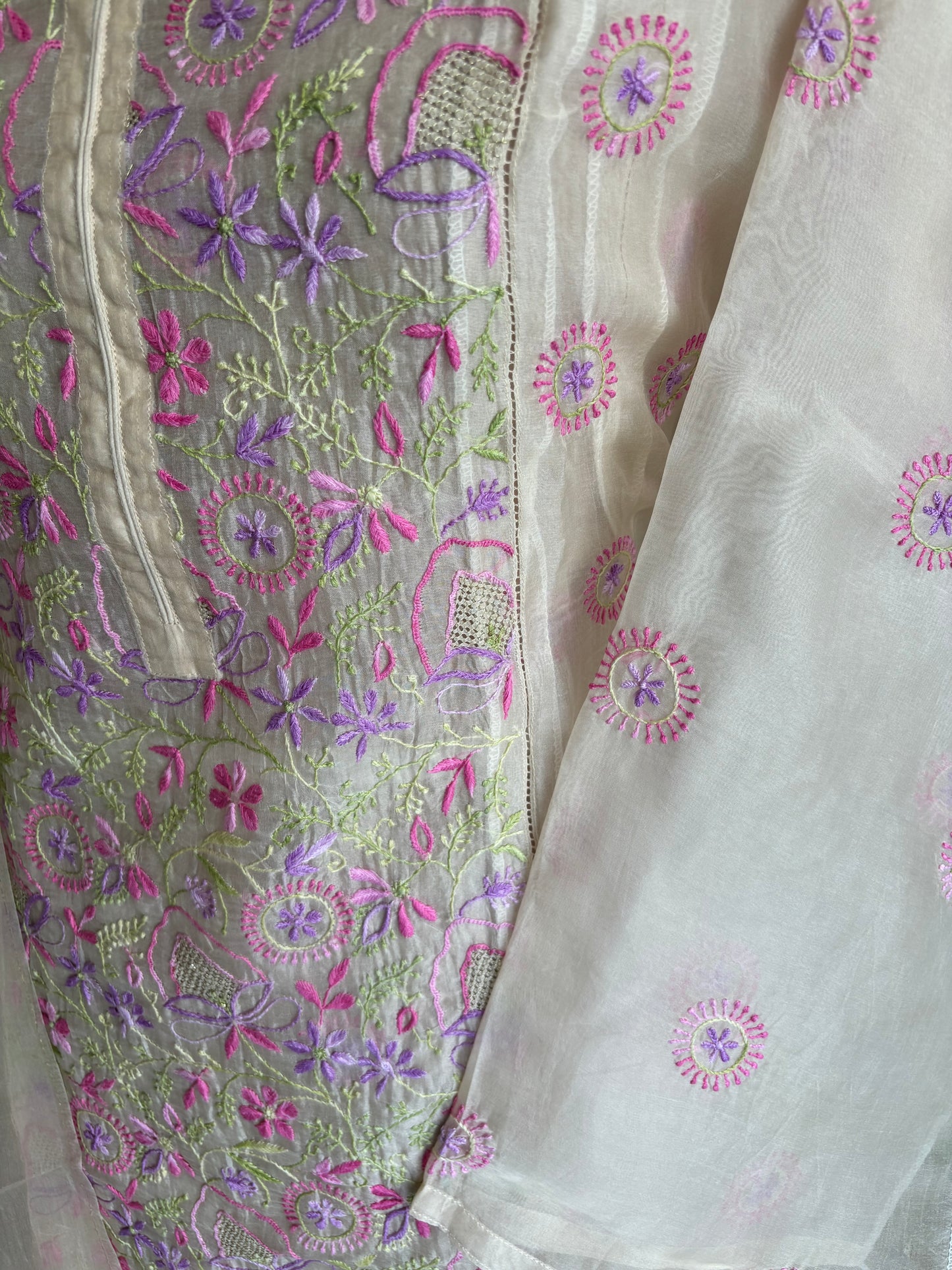 Nude Organza Chikankari Kurta and Dupatta