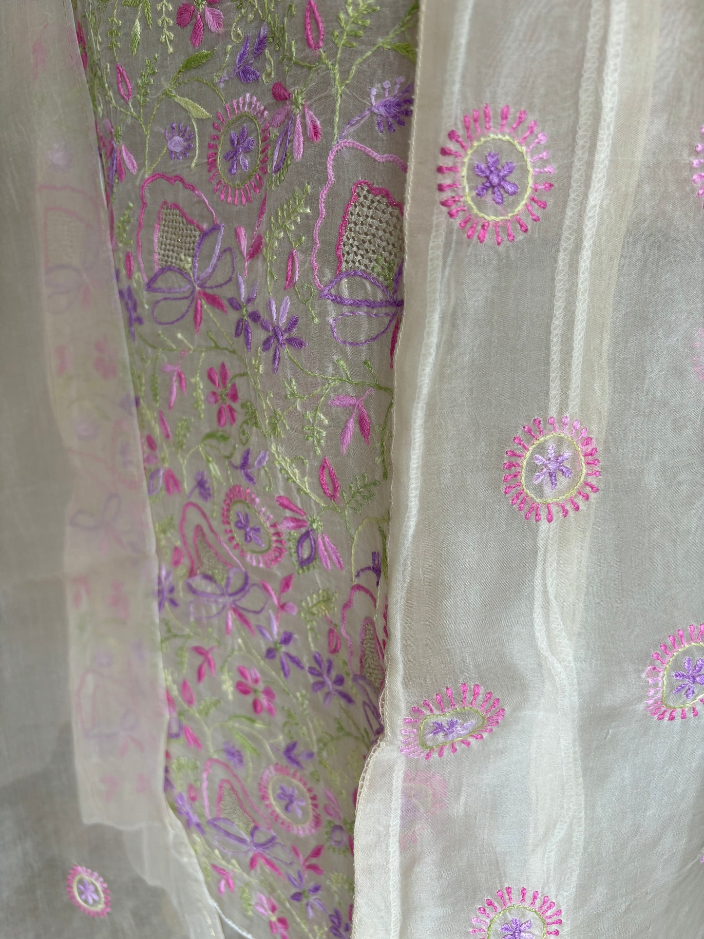 Nude Organza Chikankari Kurta and Dupatta