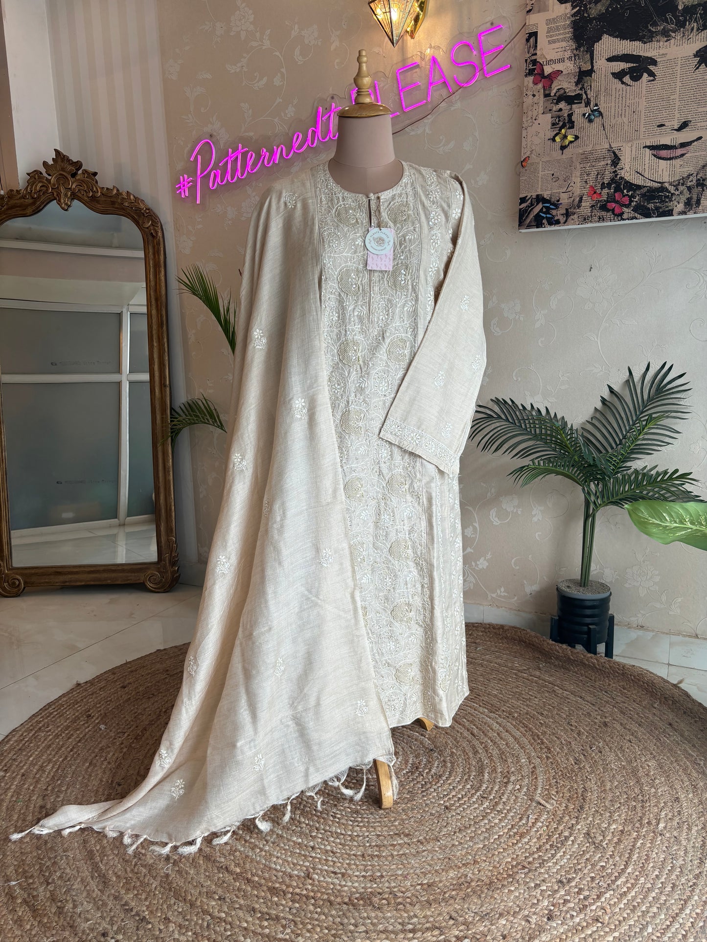 Dyeable Natural Silk Chikankari Kurta and Dupatta