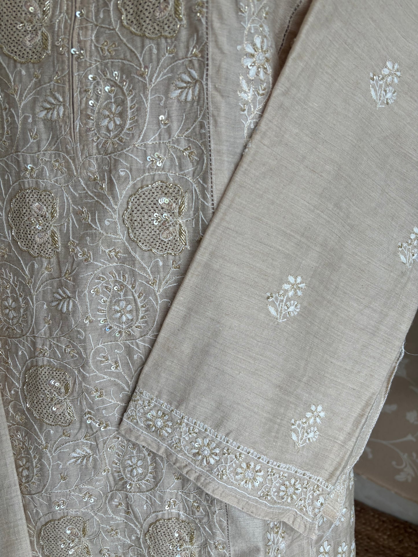 Dyeable Natural Silk Chikankari Kurta and Dupatta