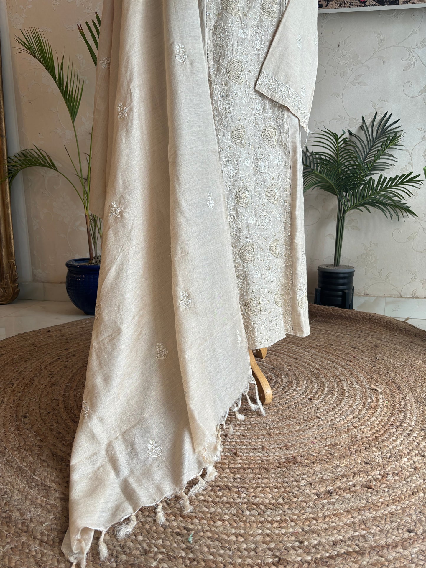 Dyeable Natural Silk Chikankari Kurta and Dupatta