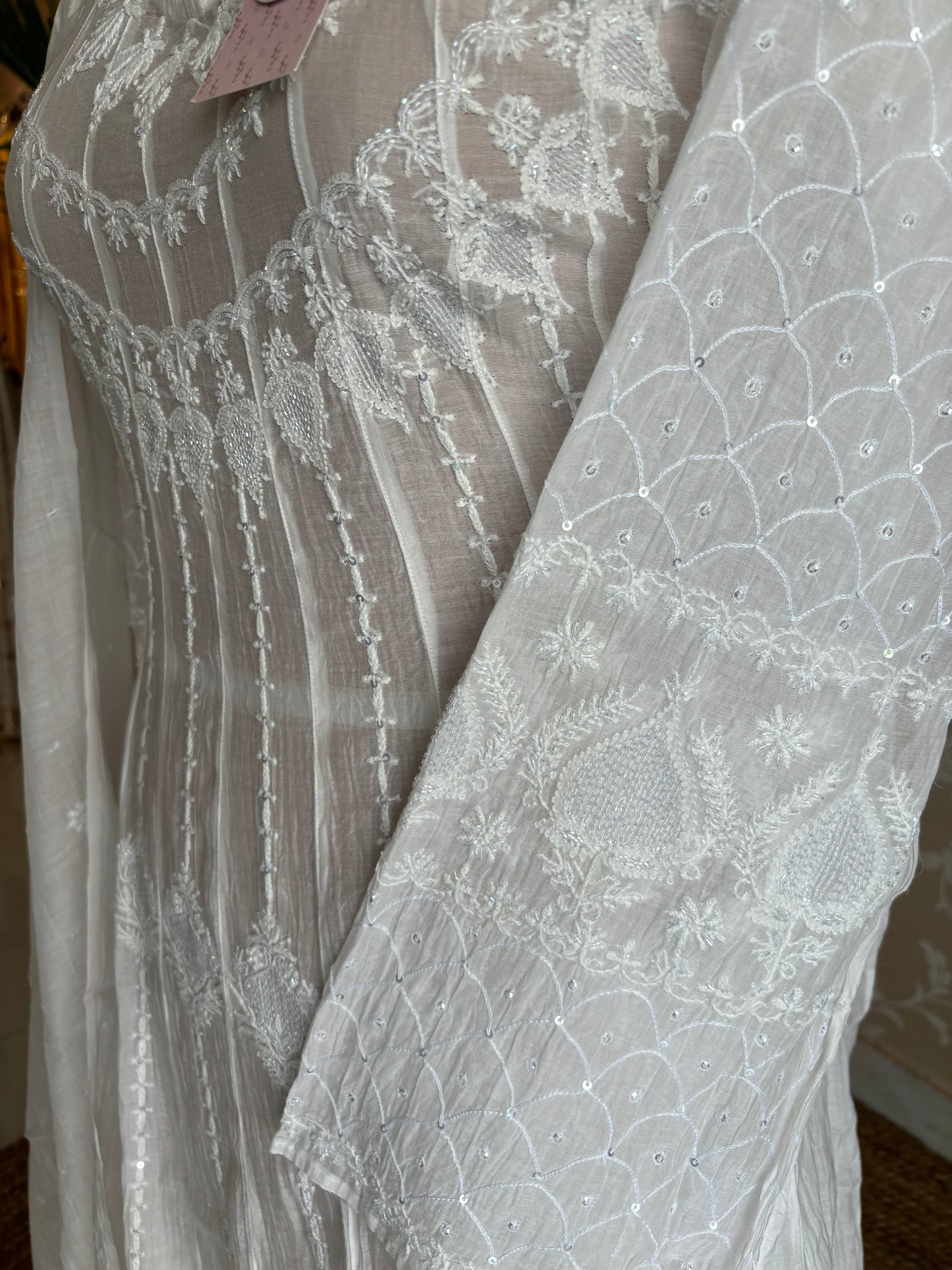 Dyeable Chanderi Mul Chikankari Anarkali Kurta and Dupatta