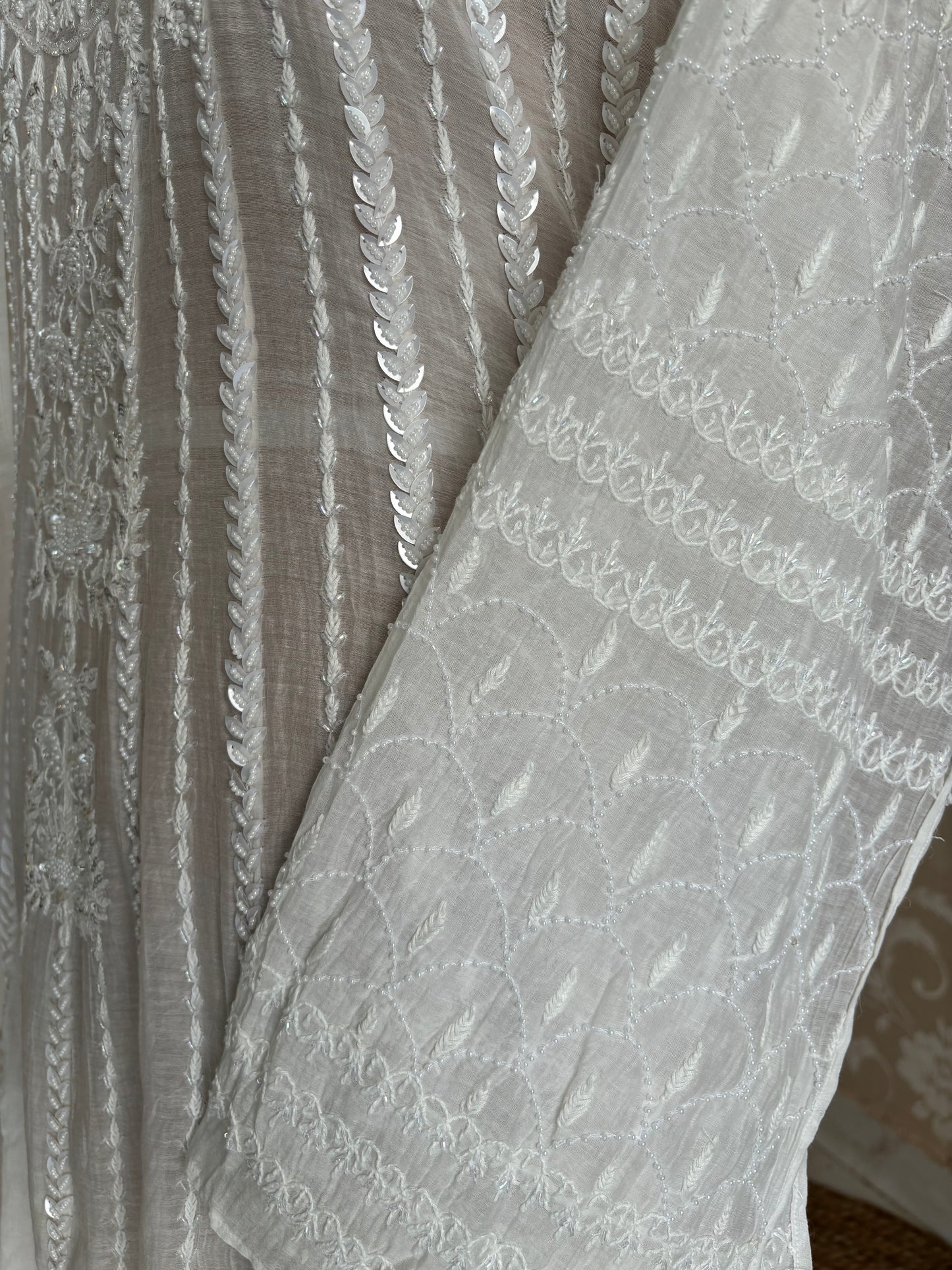 Dyeable Chanderi Mul Chikankari Anarkali Kurta and Dupatta