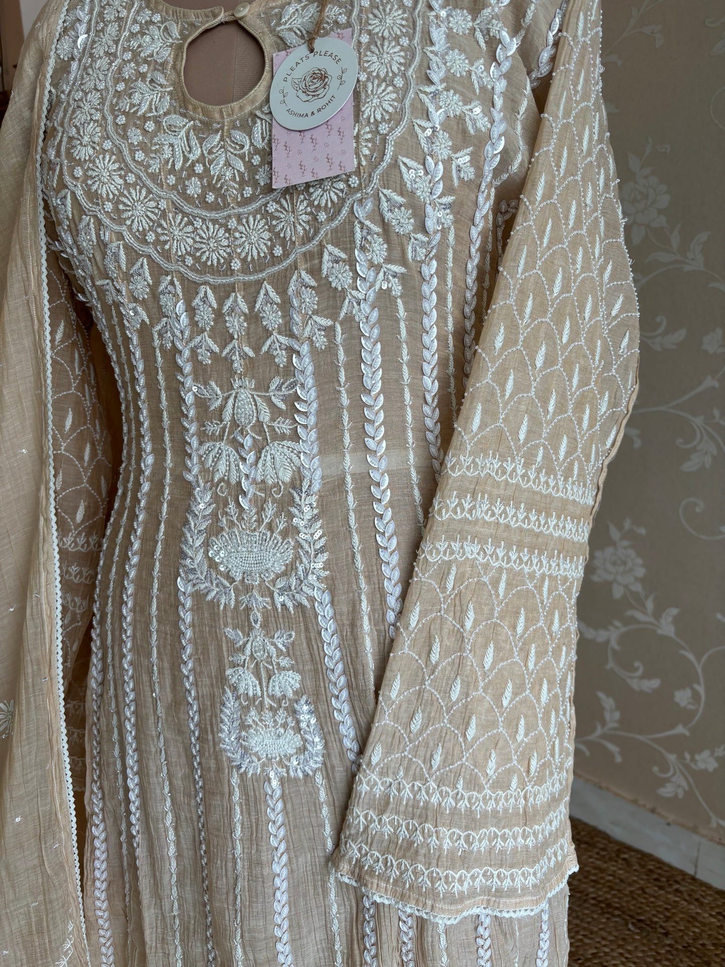 Dyeable Pure Tissue Chikankari Anarkali Kurta and Dupatta