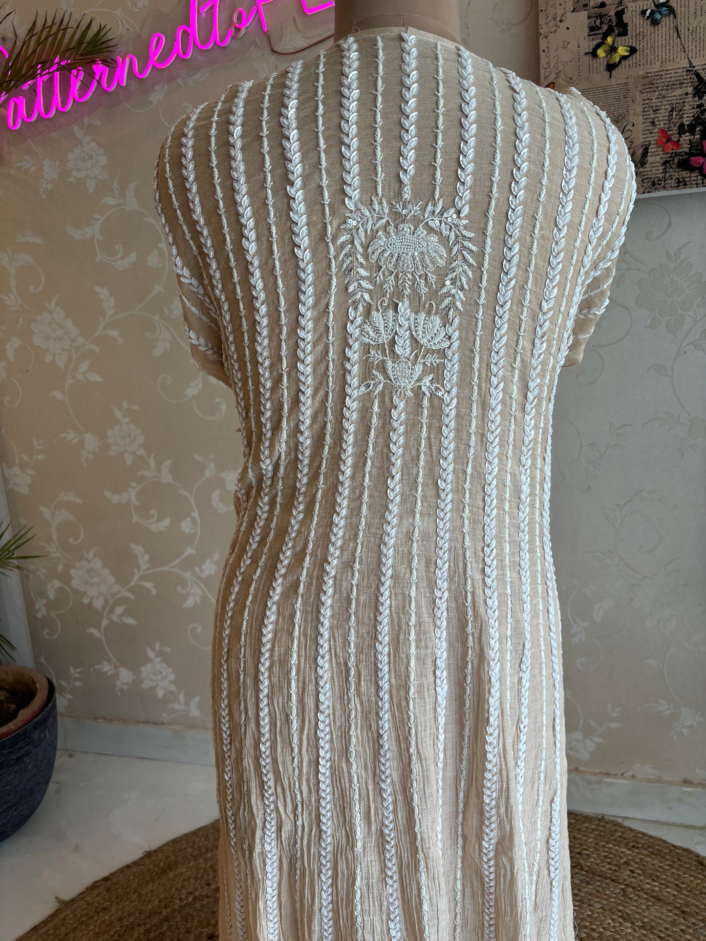 Dyeable Pure Tissue Chikankari Anarkali Kurta and Dupatta