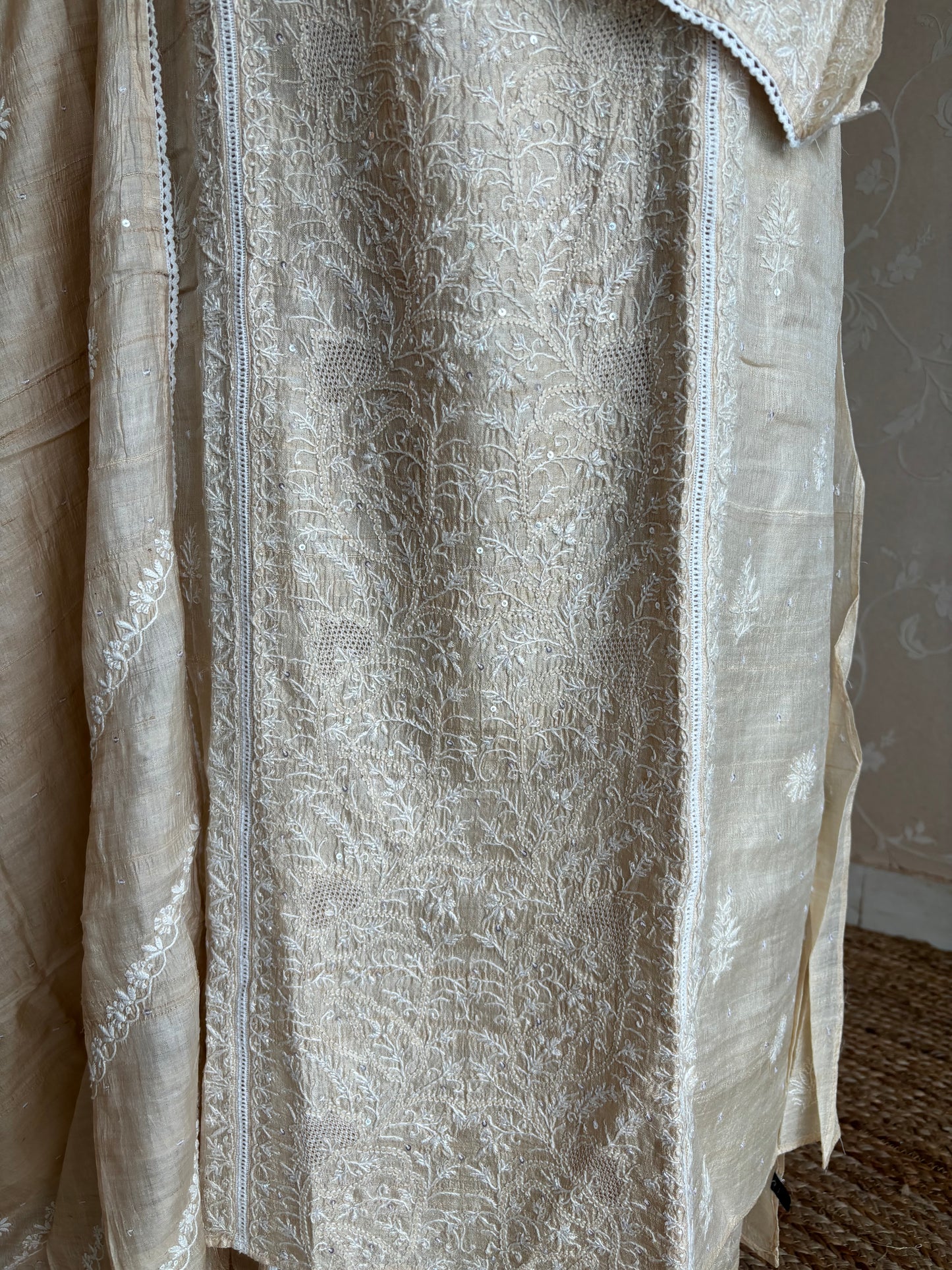 Dyeable Natural Silk Chikankari Kurta and Dupatta