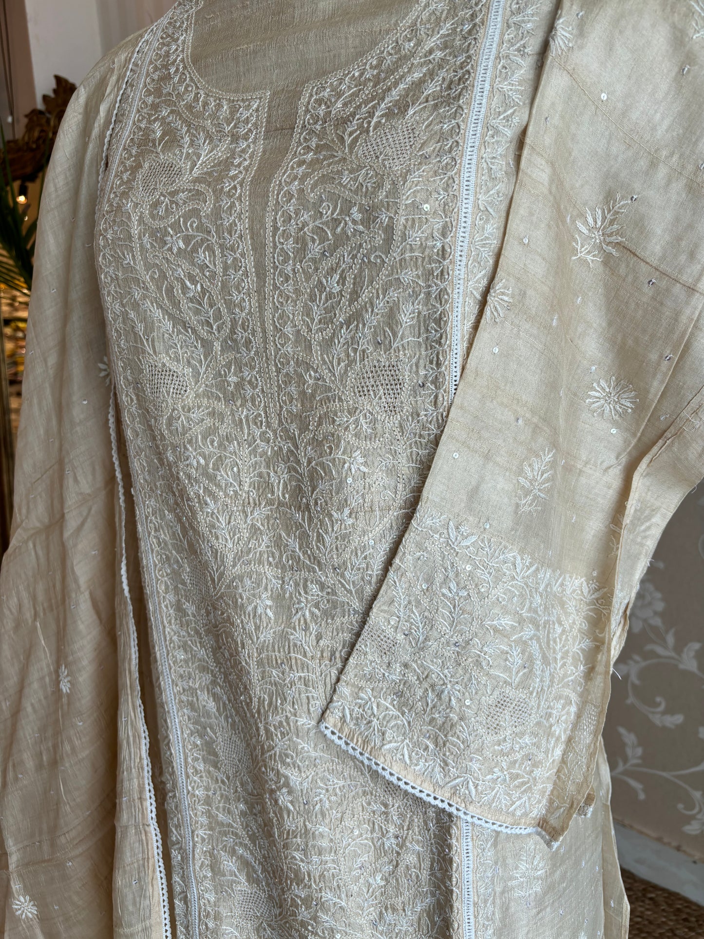 Dyeable Natural Silk Chikankari Kurta and Dupatta