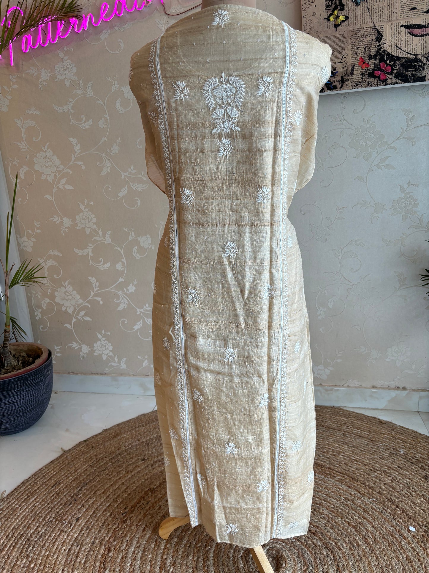 Dyeable Natural Silk Chikankari Kurta and Dupatta