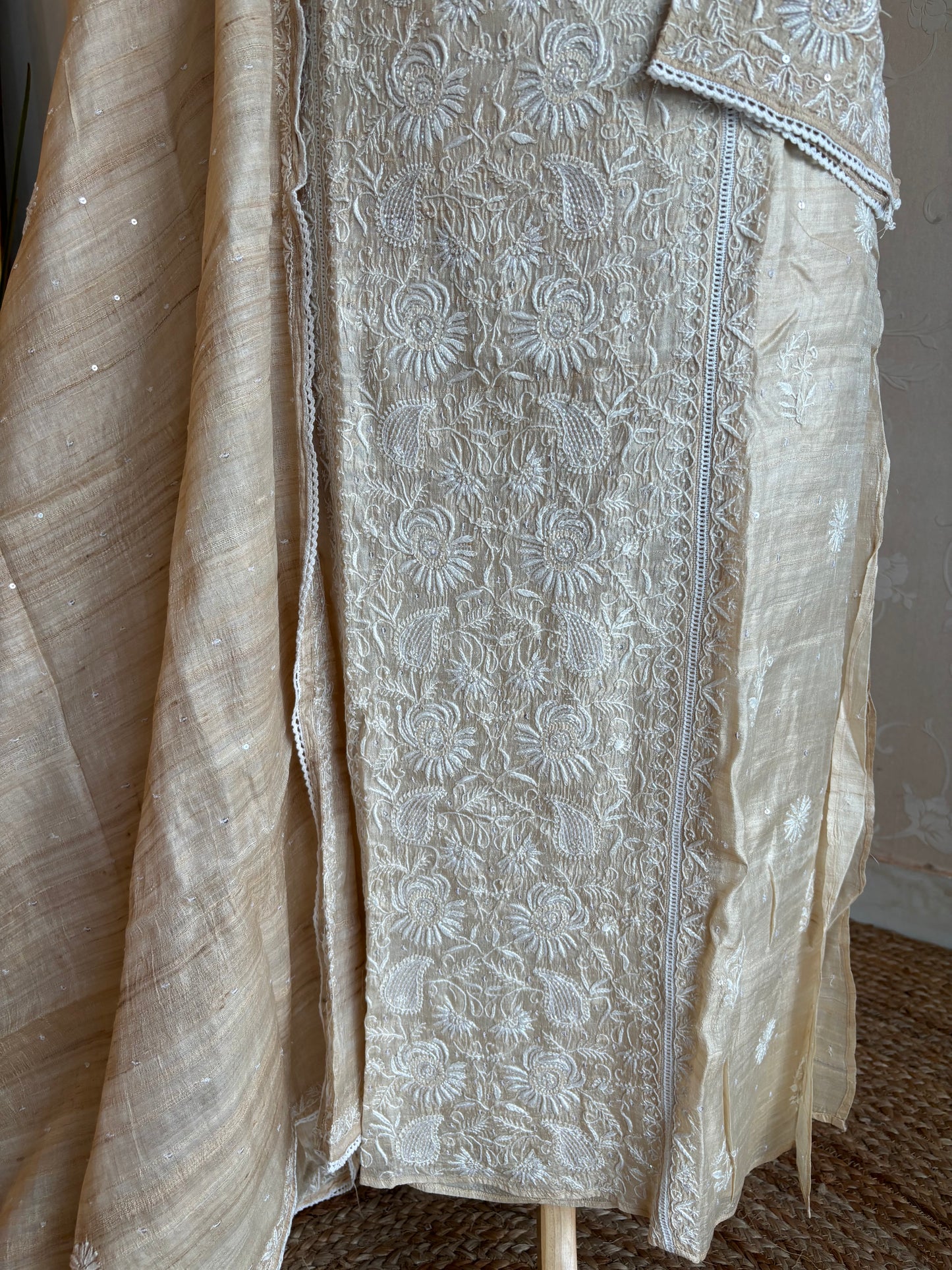 Dyeable Natural Silk Chikankari Kurta and Dupatta