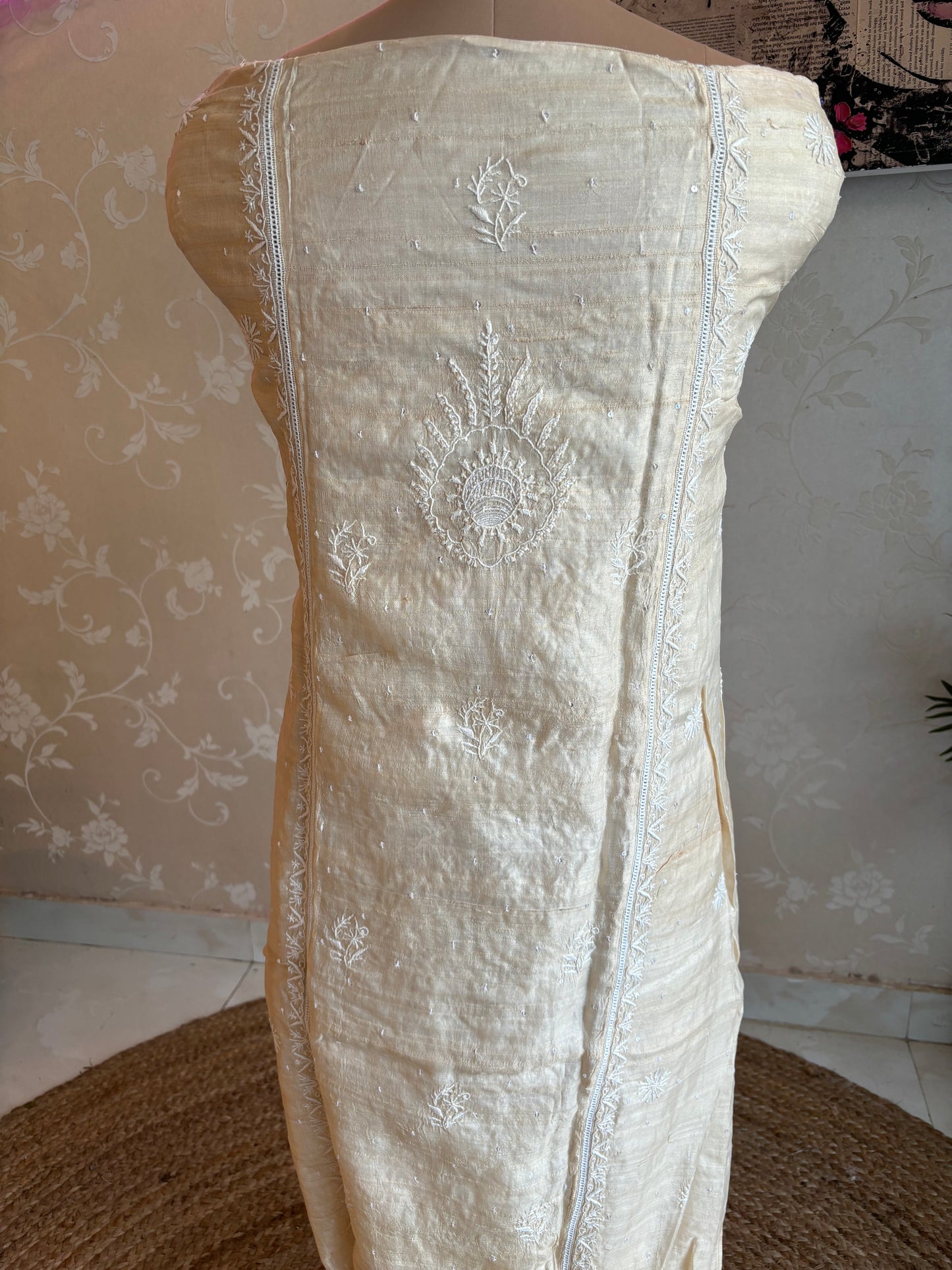 Dyeable Natural Silk Chikankari Kurta and Dupatta