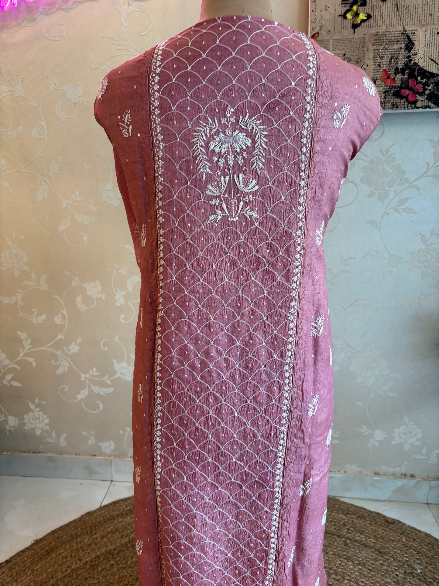 Mauve Silk Chikankari Kurta and Dupatta