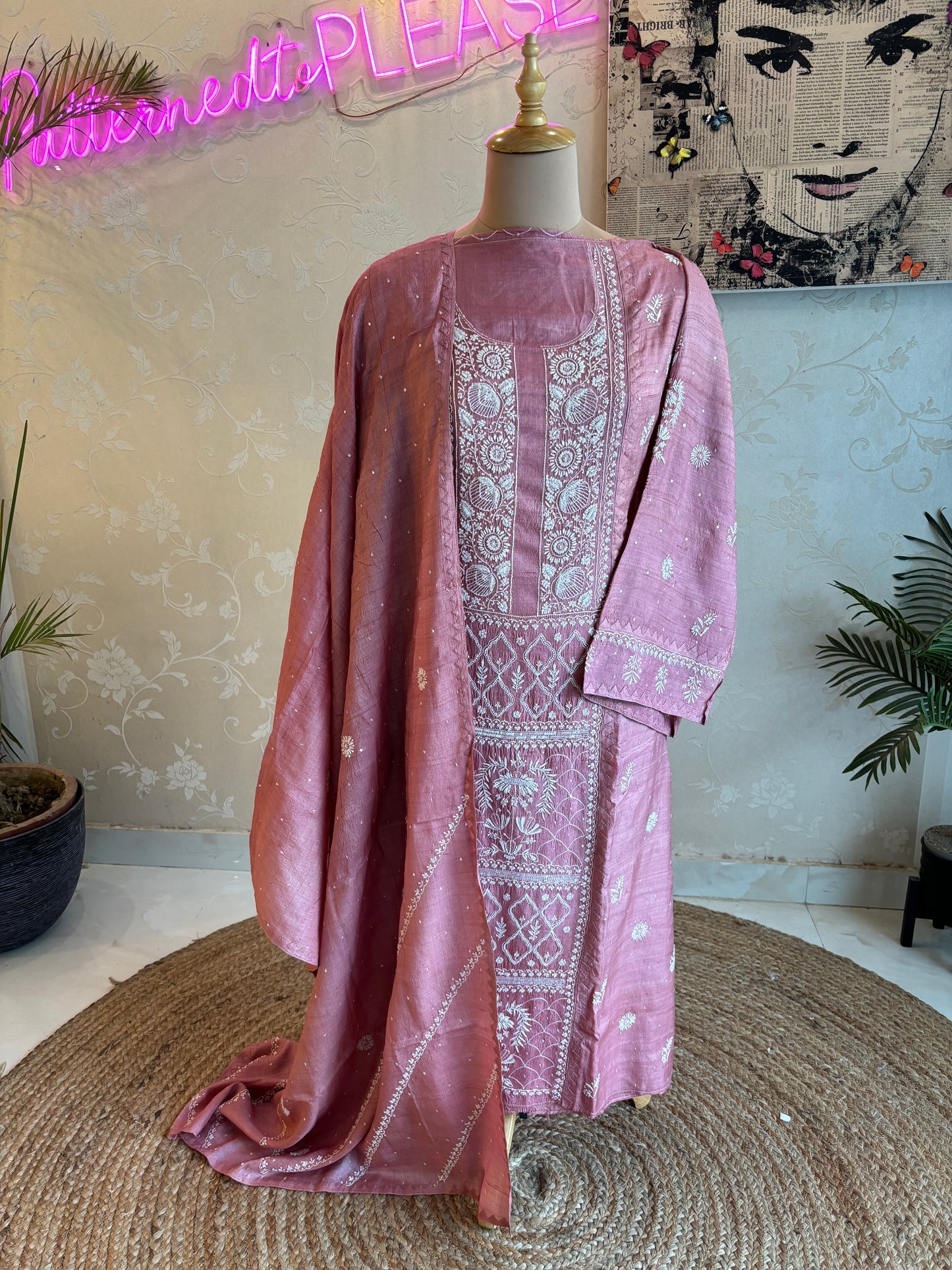 Mauve Silk Chikankari Kurta and Dupatta