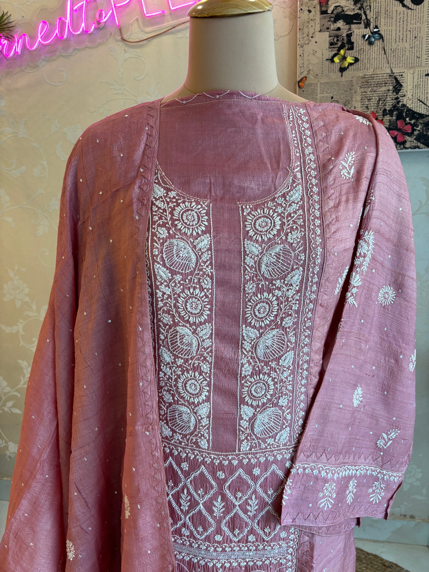 Mauve Silk Chikankari Kurta and Dupatta