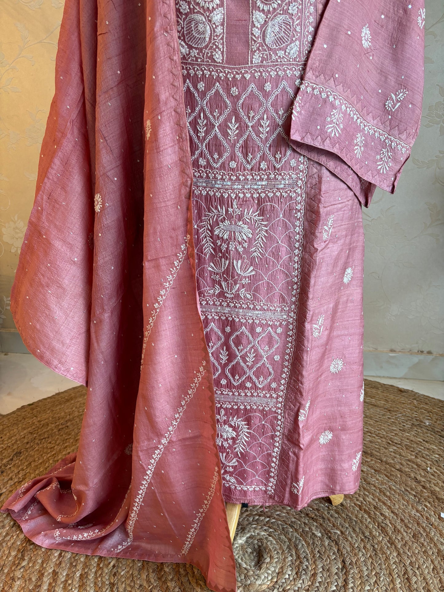 Mauve Silk Chikankari Kurta and Dupatta